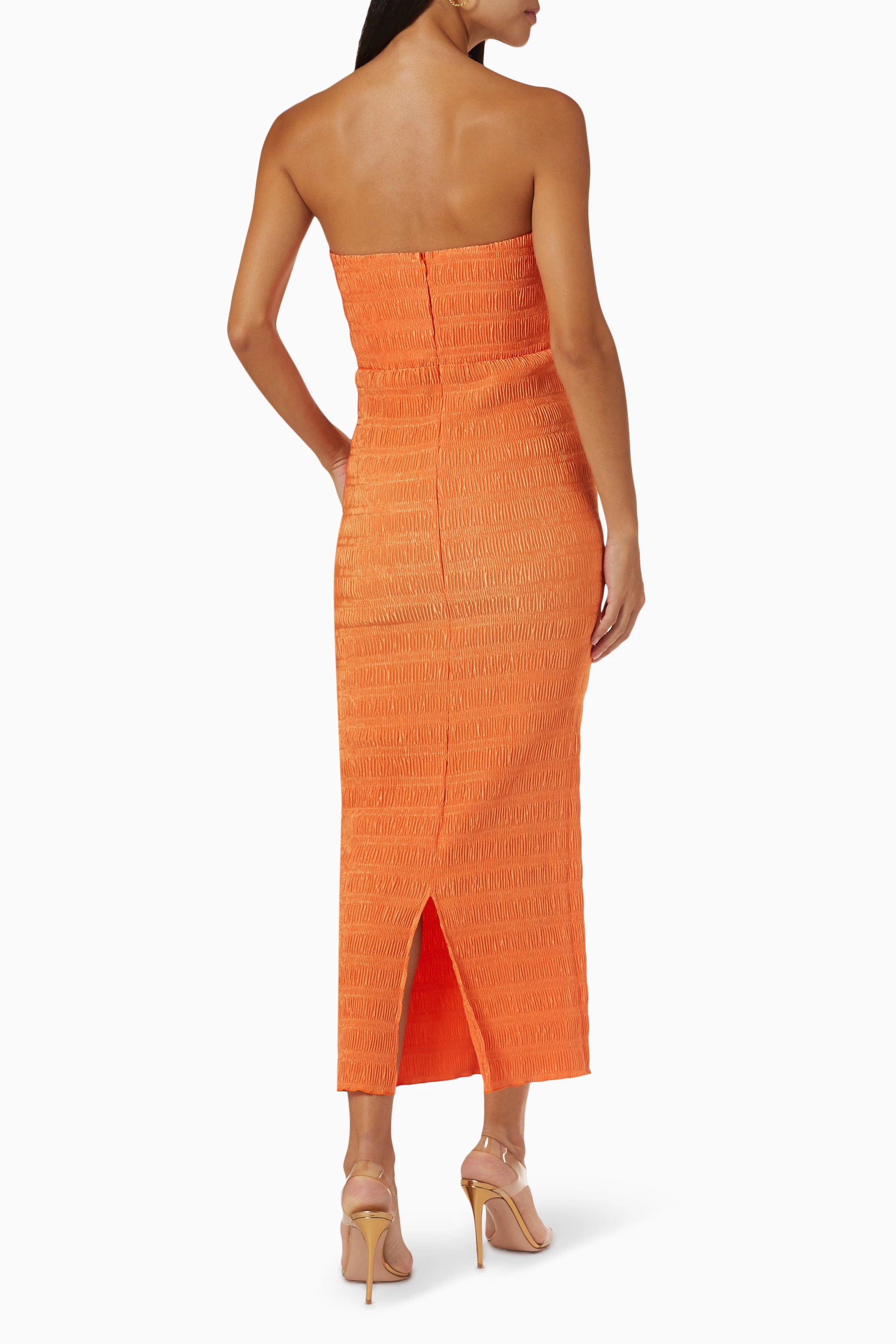 Orange strapless dress store