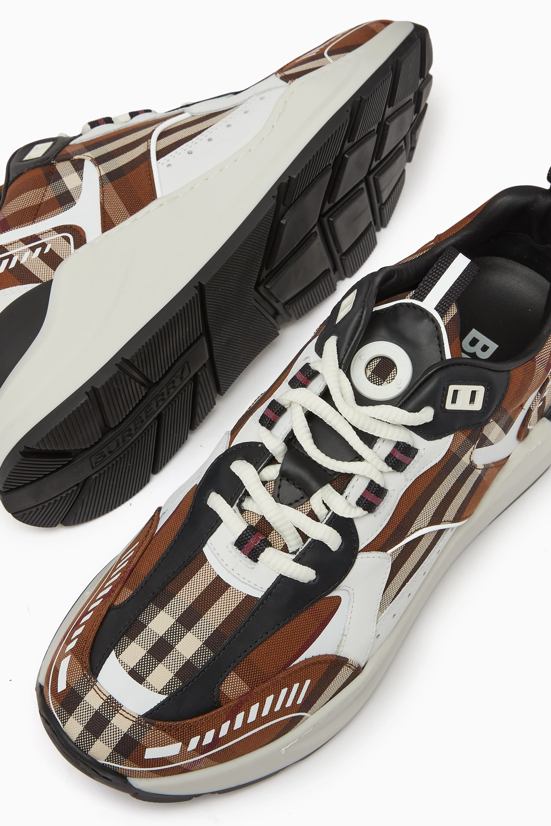 Buy Burberry Brown Vintage Check Sneakers in Leather Cotton for