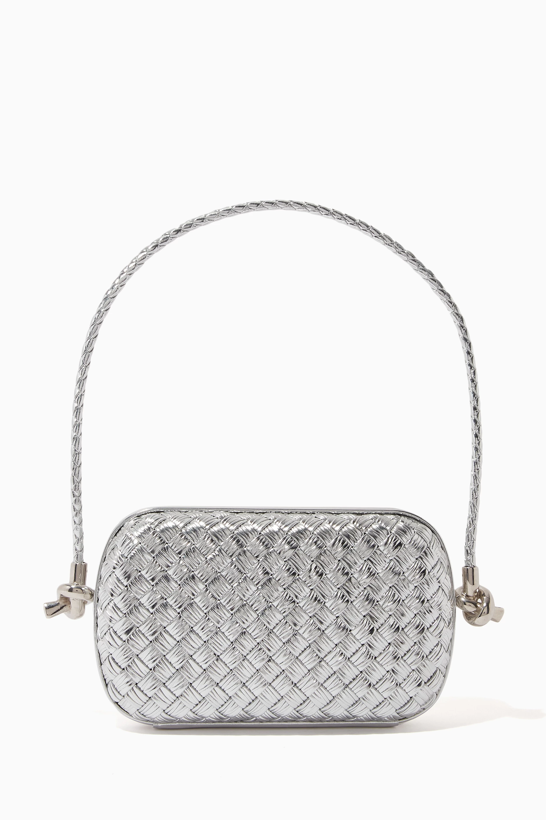 Buy Bottega Veneta Silver Knot Minaudiere Clutch on Strap in