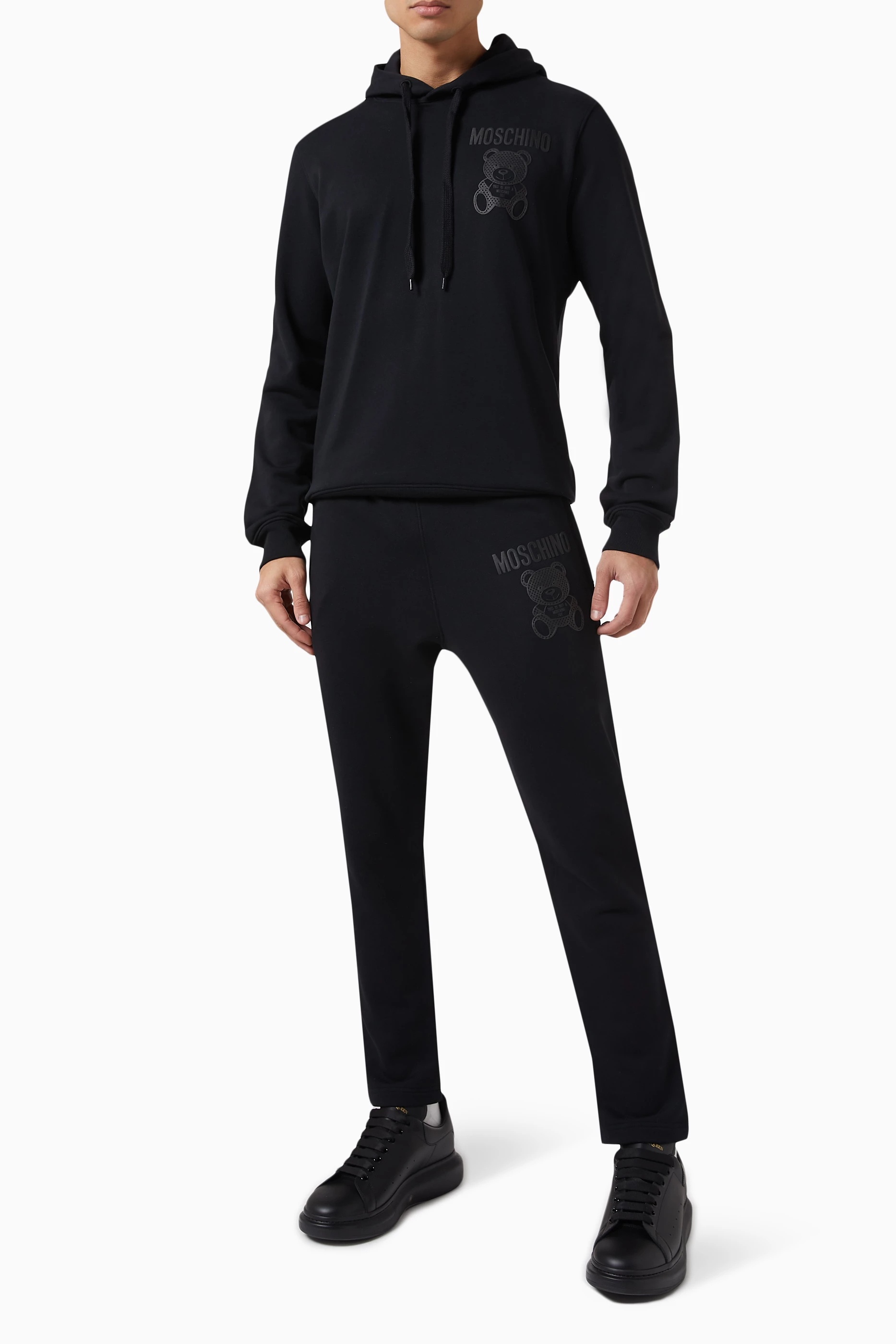 Buy Moschino Black Teddy Bear Mesh Logo Hoodie in Organic Cotton