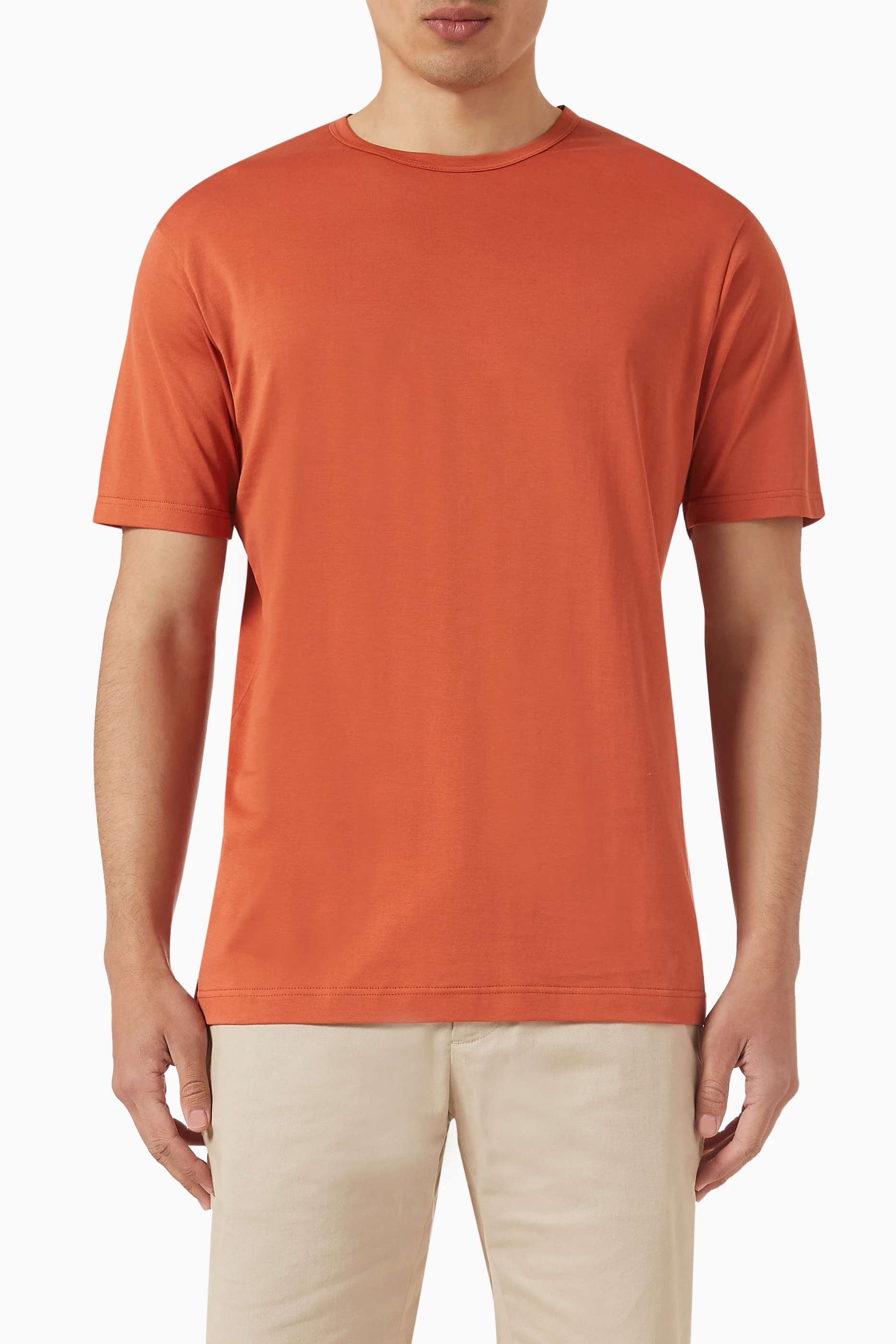 Buy Sunspel Orange Classic T shirt in Supima Cotton for Men in UAE Ounass