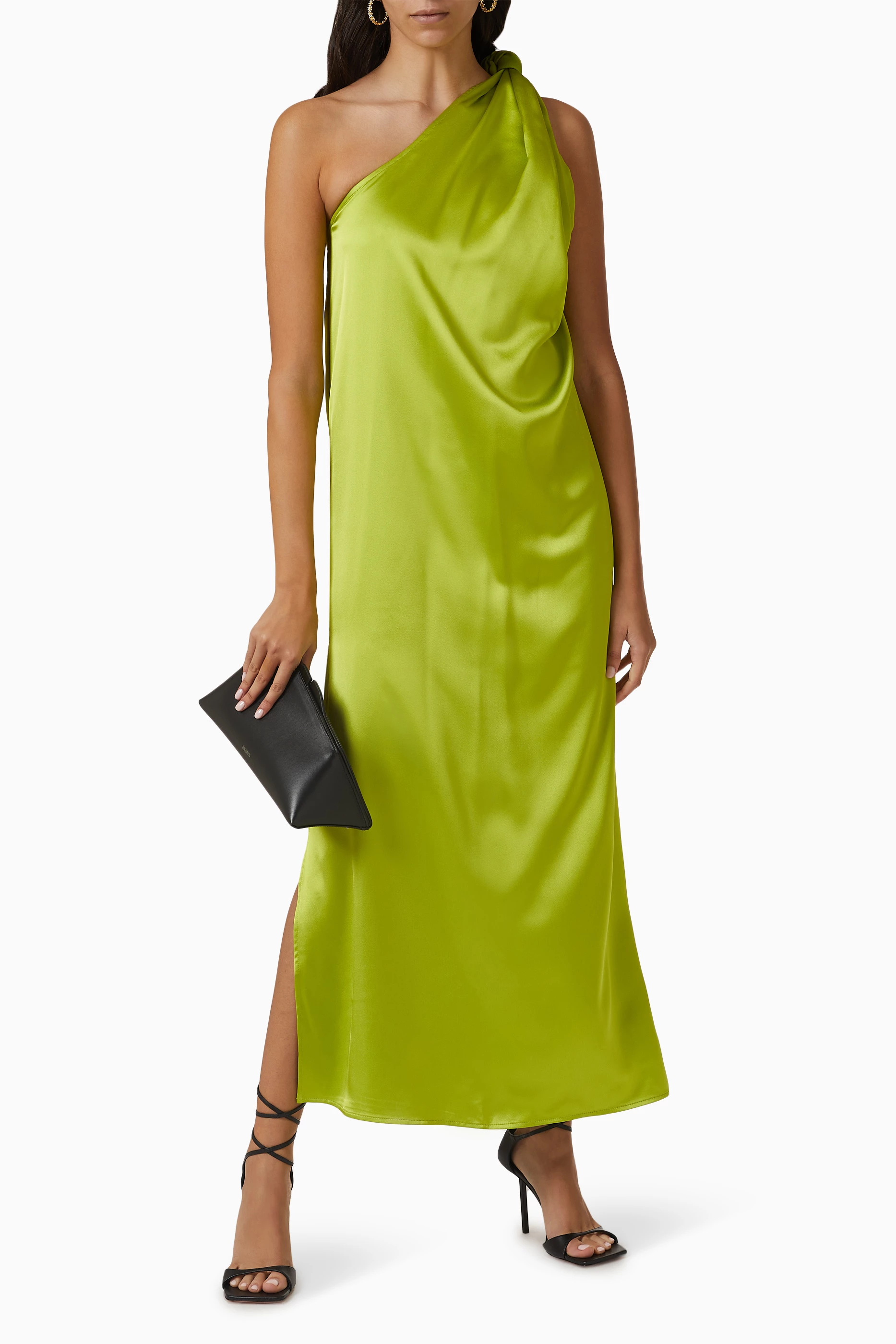 One shoulder sales green maxi dress