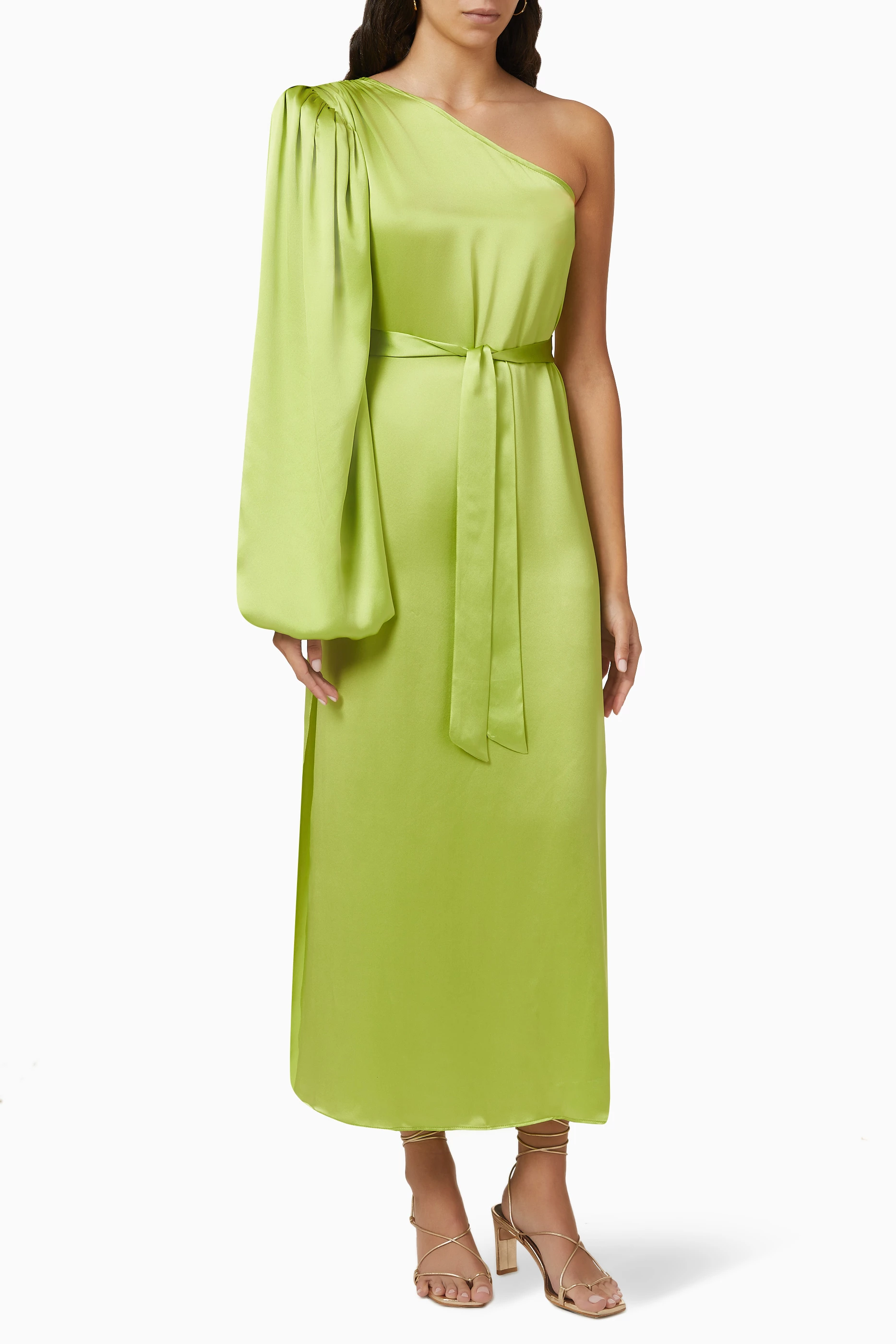 One shoulder belted dress discount