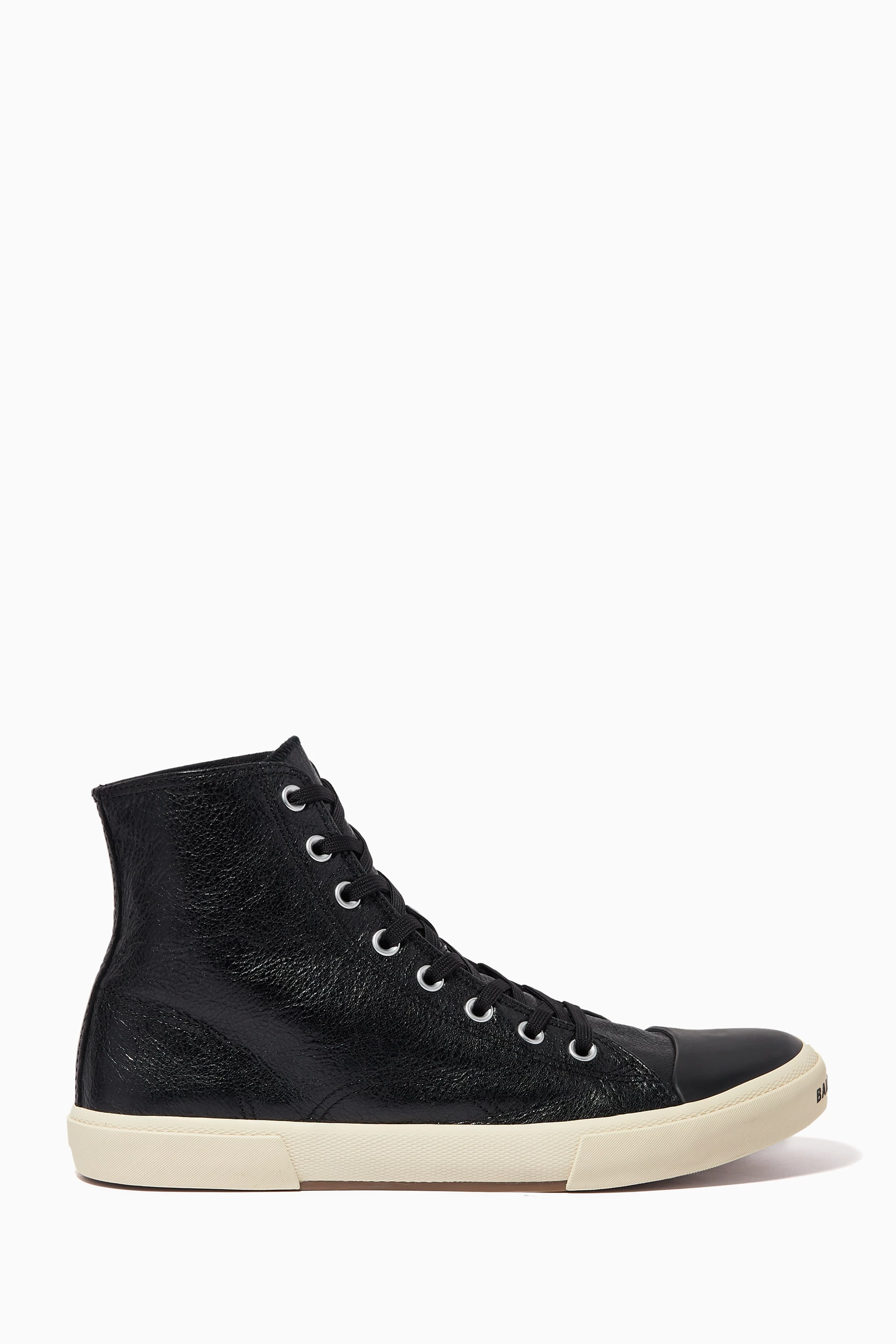 Buy Balenciaga Black Paris High top Sneakers in Leather for Women
