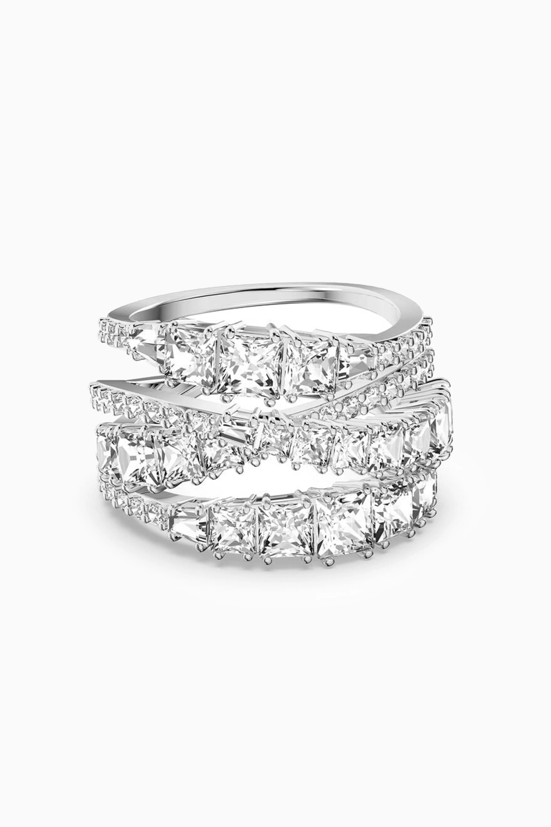 Buy Swarovski Silver Twist Wrap Ring in Rhodium plated Metal for