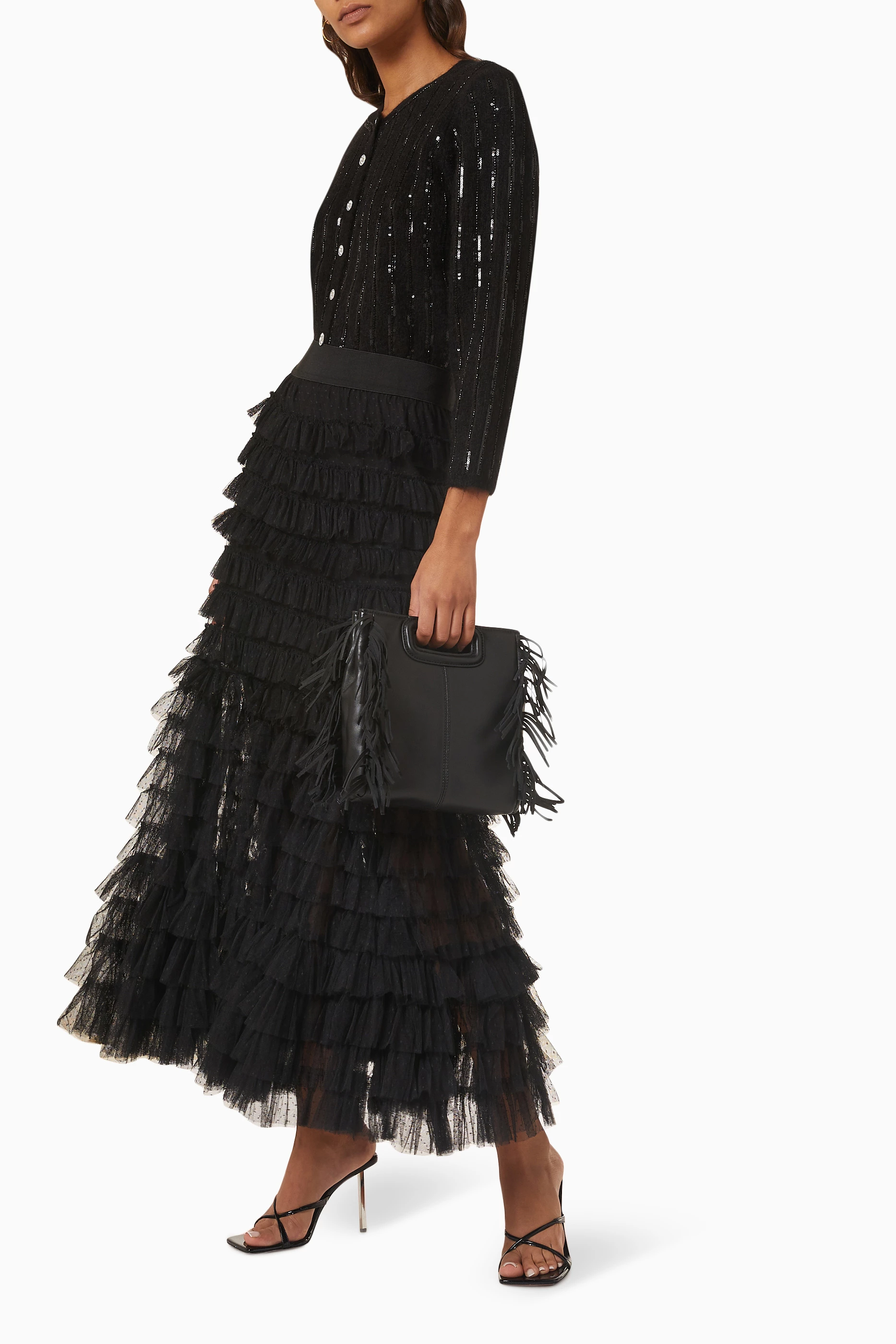 Bcbg black ruffle skirt sale