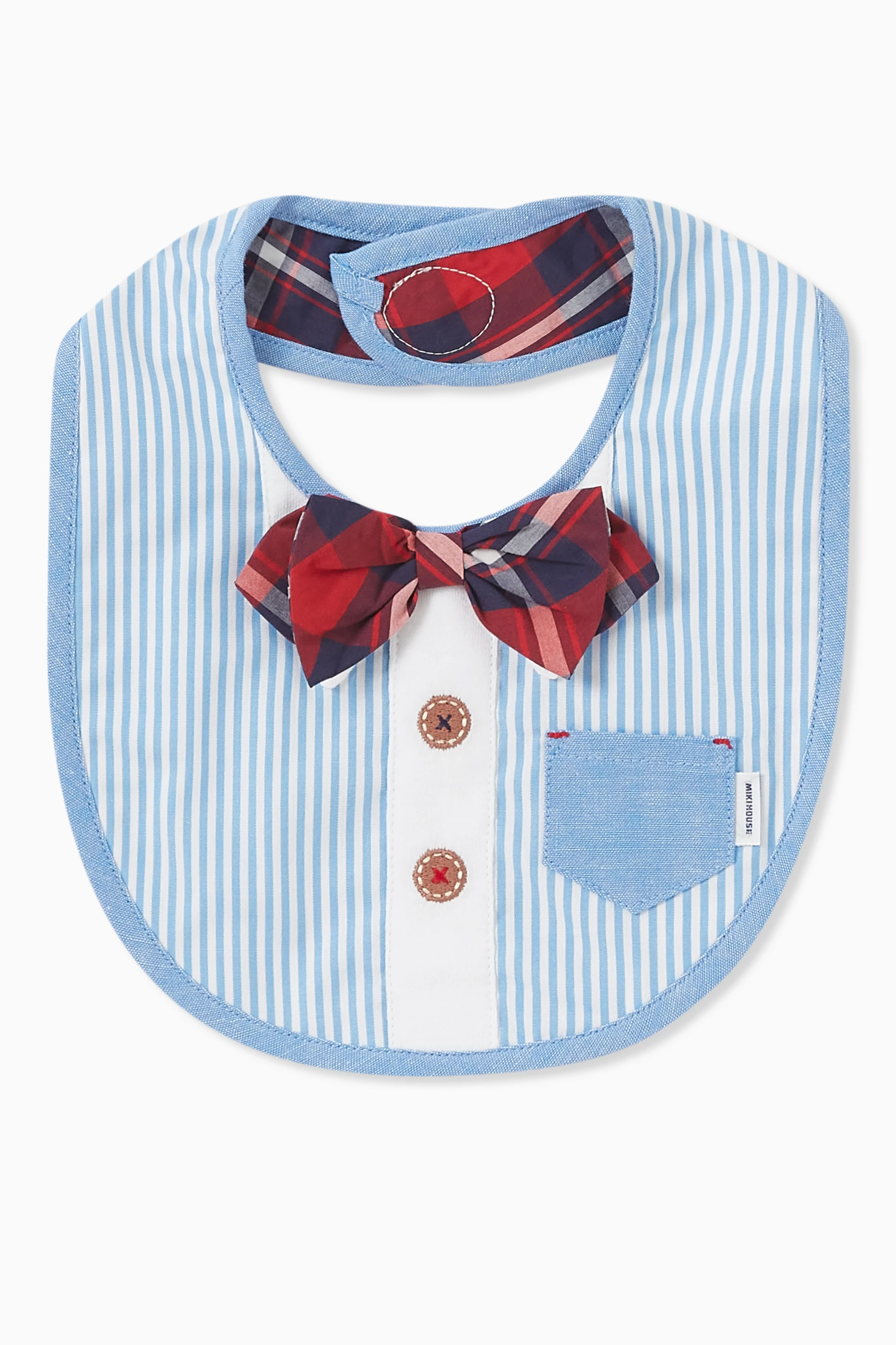 Buy Miki House Blue Bow Tie Embroidered Bib in Pure Cotton for Kids in UAE Ounass