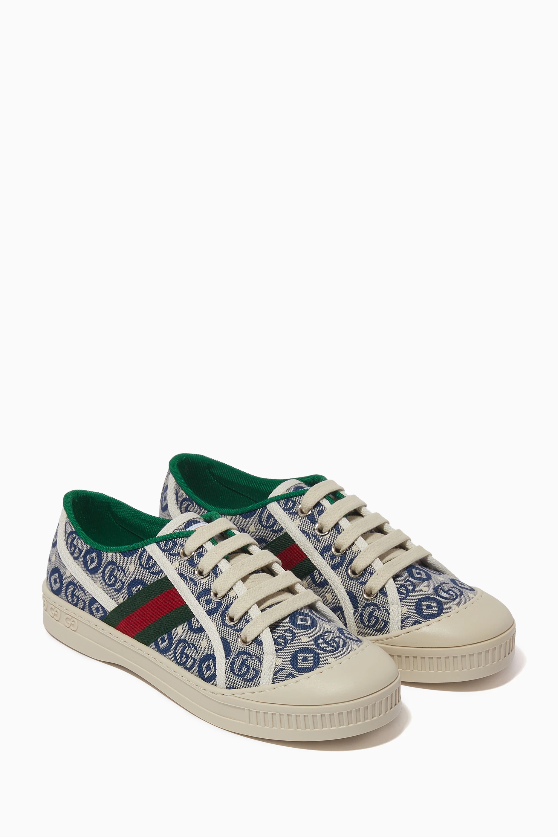 Buy Gucci Blue Logo Tennis Sneakers in Cotton Rubber for UNISEX