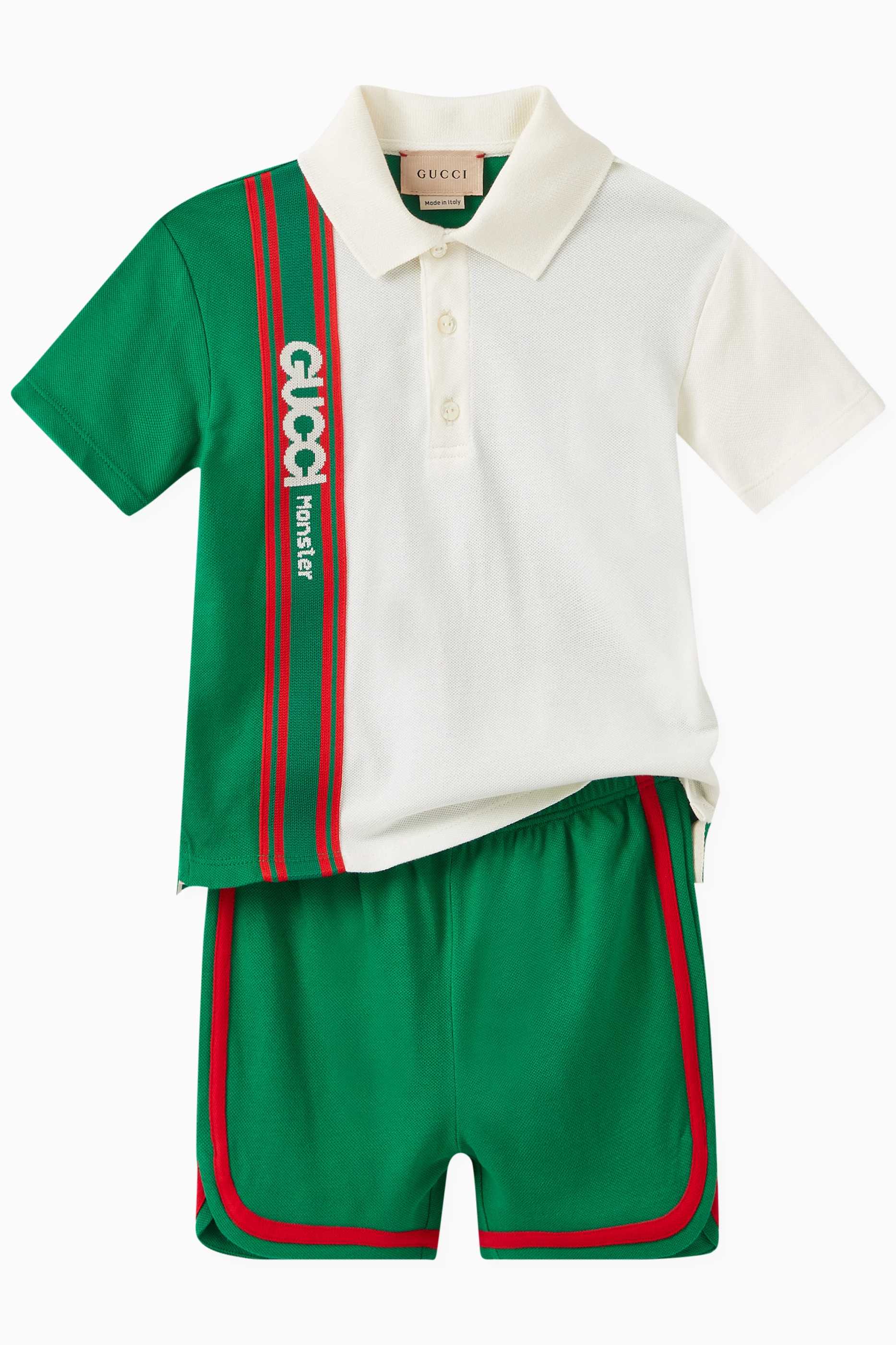 Buy Gucci Green Gucci Monster Logo Polo Shirt in Cotton Stretch for Baby Boys in UAE Ounass