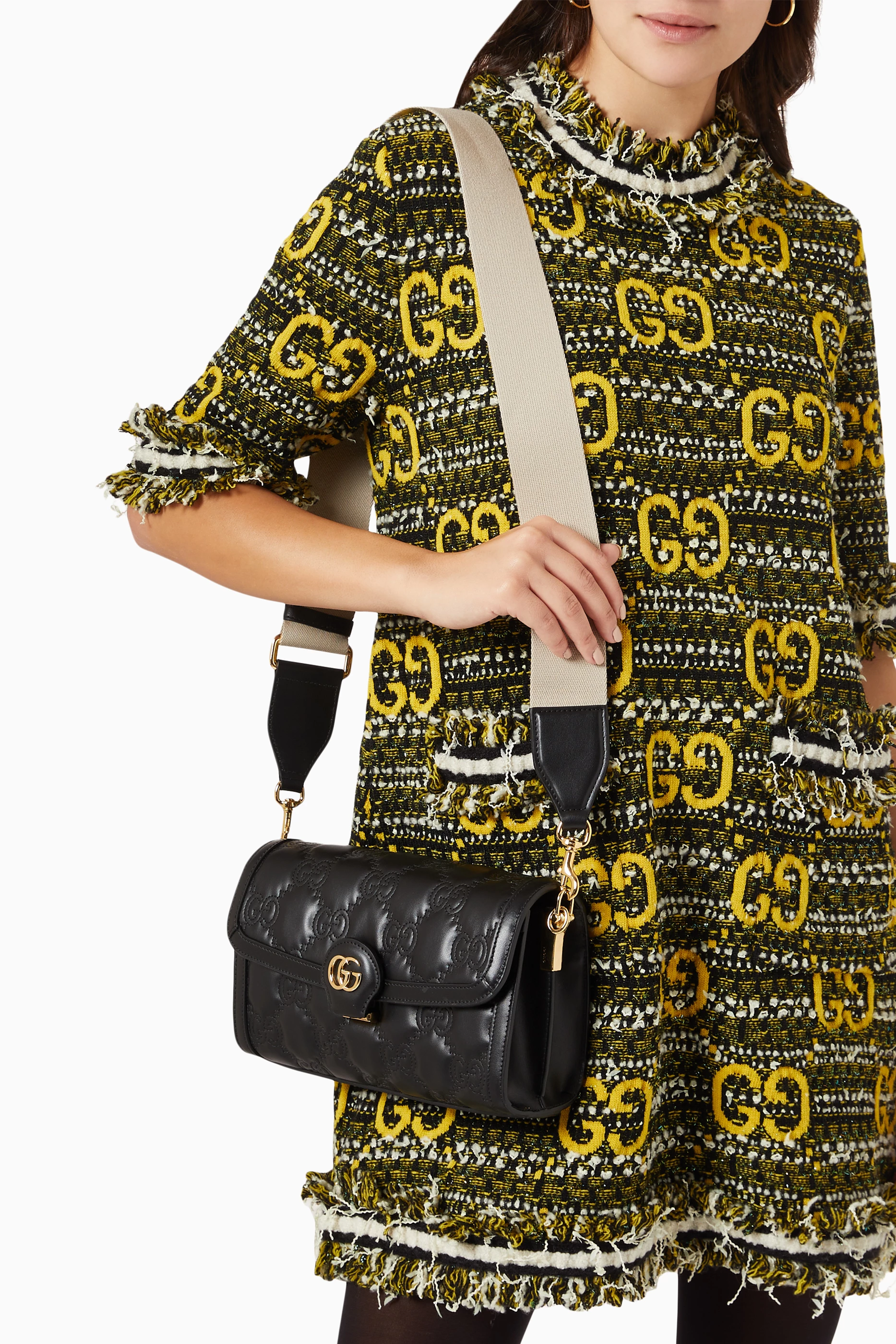Buy Gucci Black GG Logo Crossbody Bag in Matelass Leather for