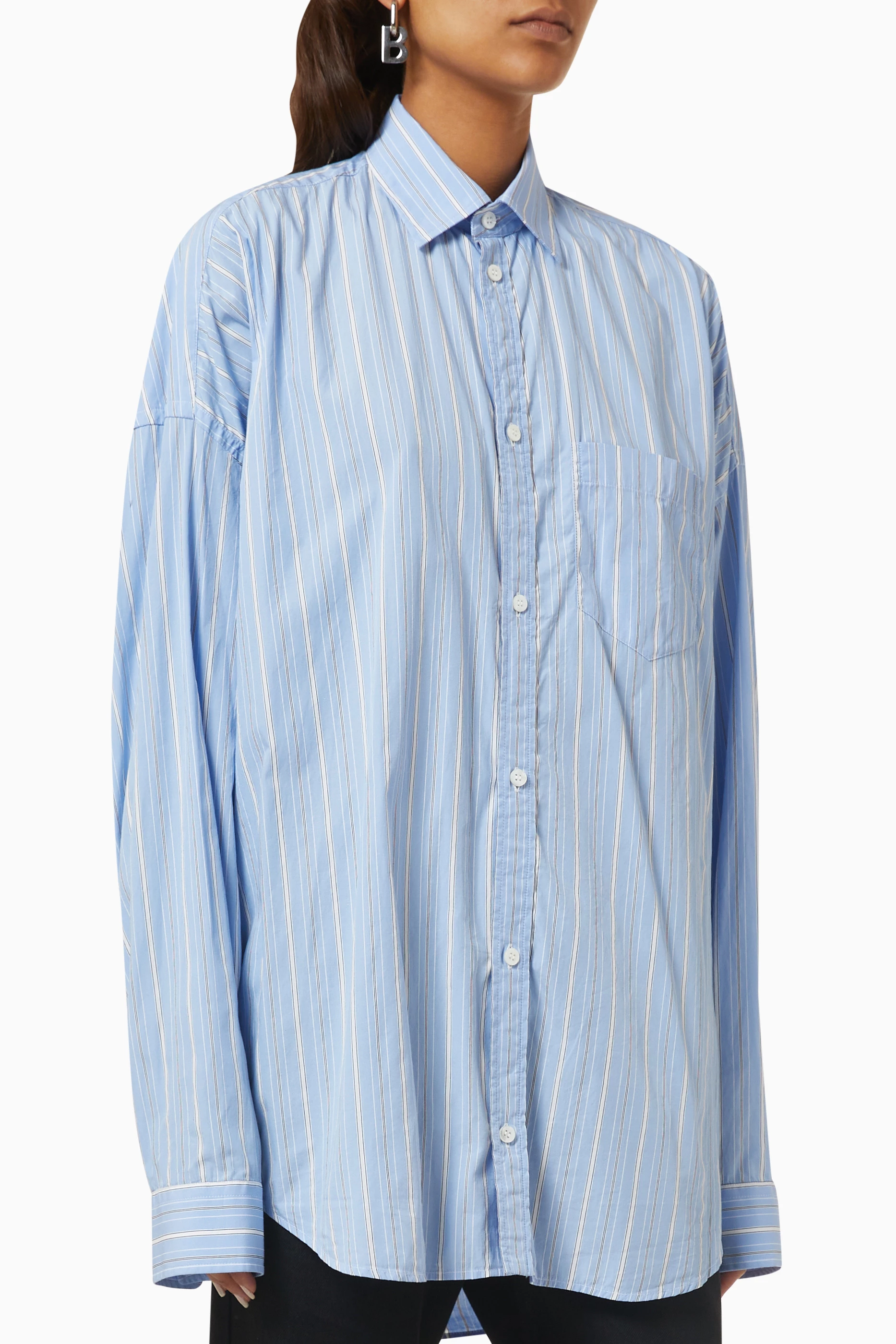 Buy Balenciaga Blue Cocoon Shirt in Striped Cotton for Women in UAE Ounass