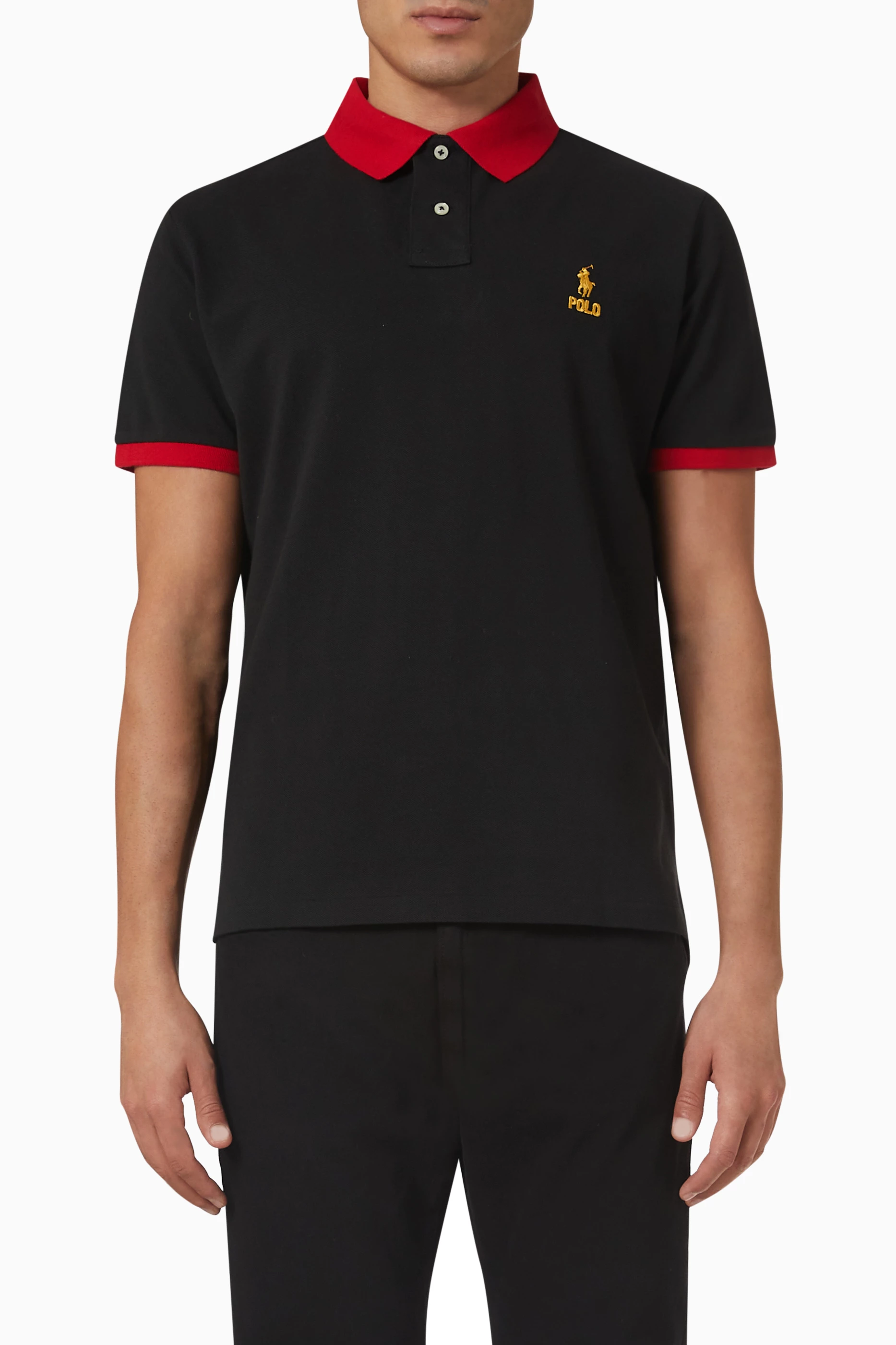 Mens slim fit black polo clearance