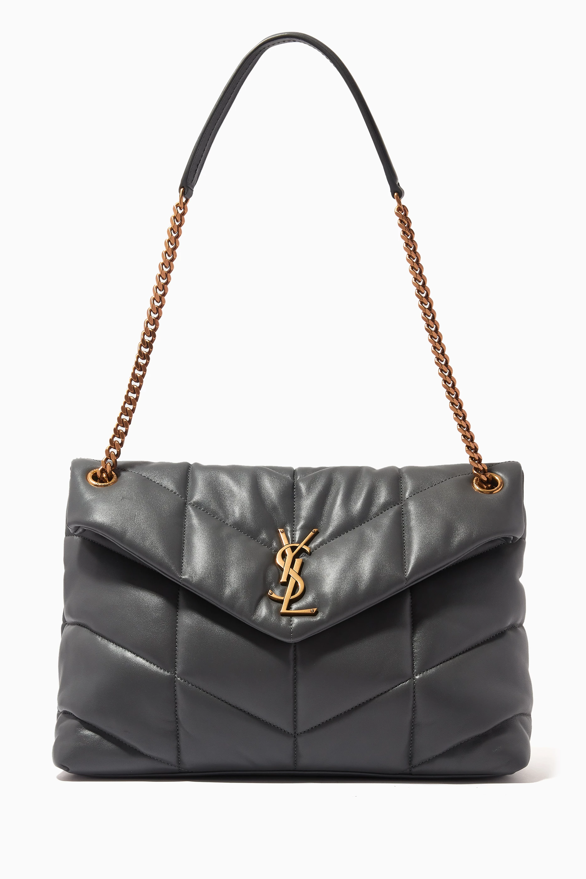 Buy SAINT LAURENT Grey Medium Puffer Bag in Quilted lambskin