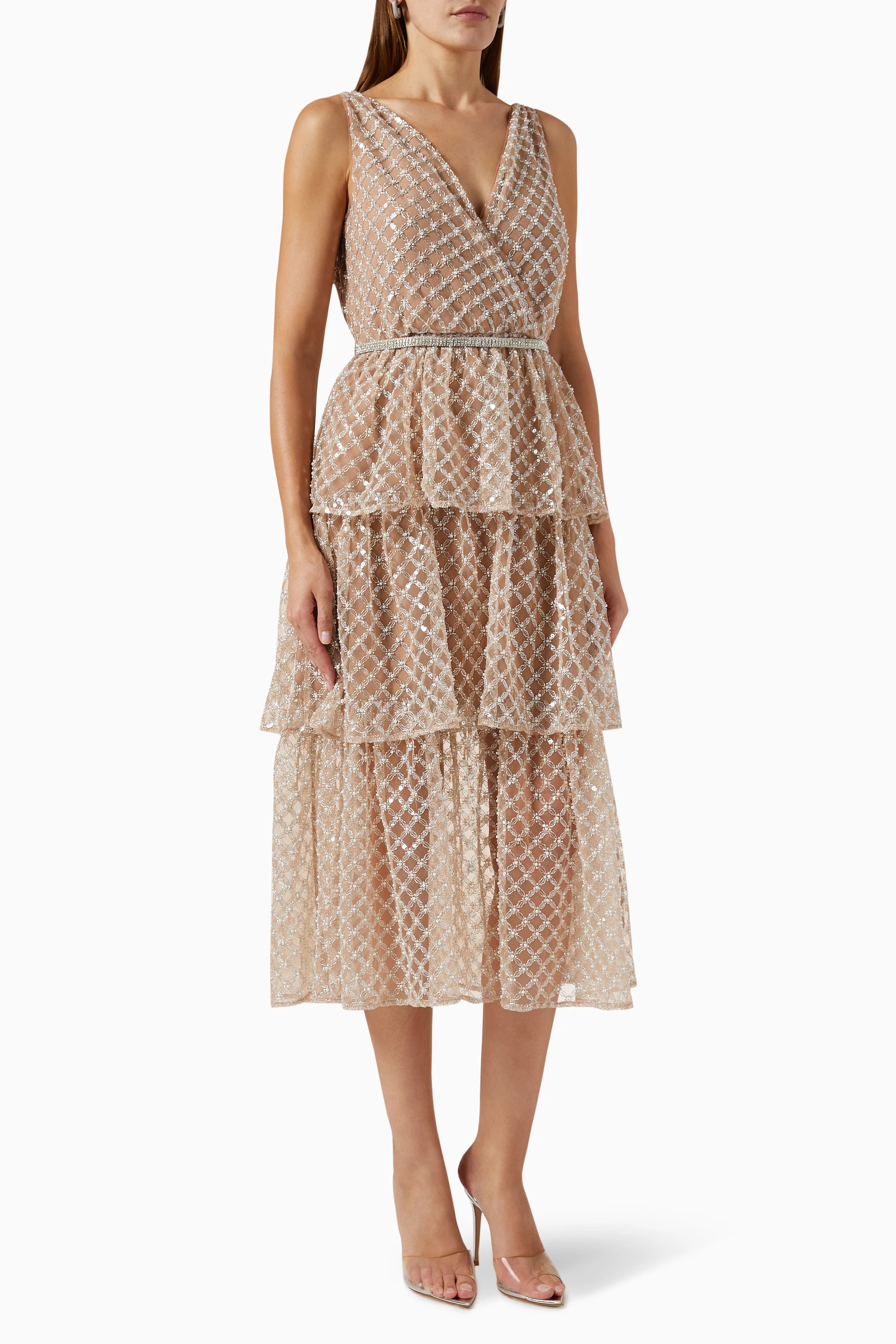 Self portrait tiered sale sequin midi dress