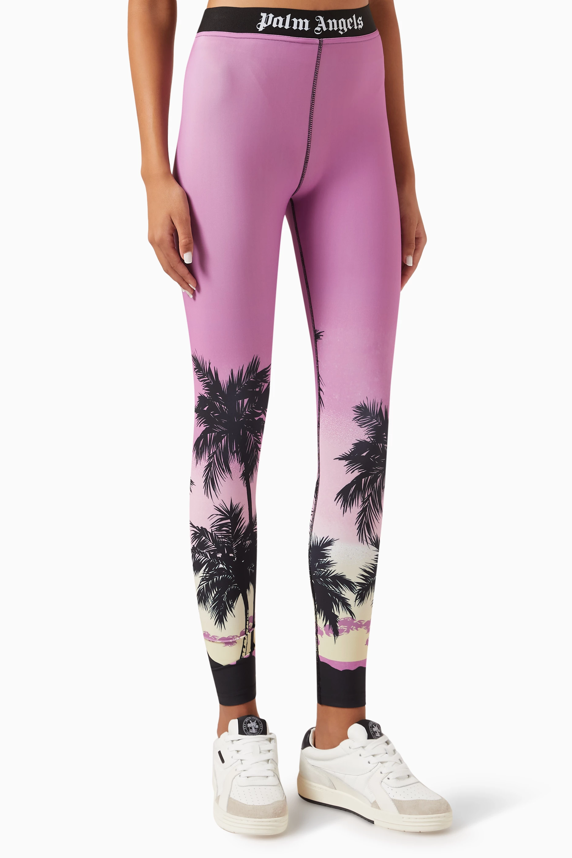 Buy Palm Angels Purple Palm Sunset Logo Leggings in Jersey for