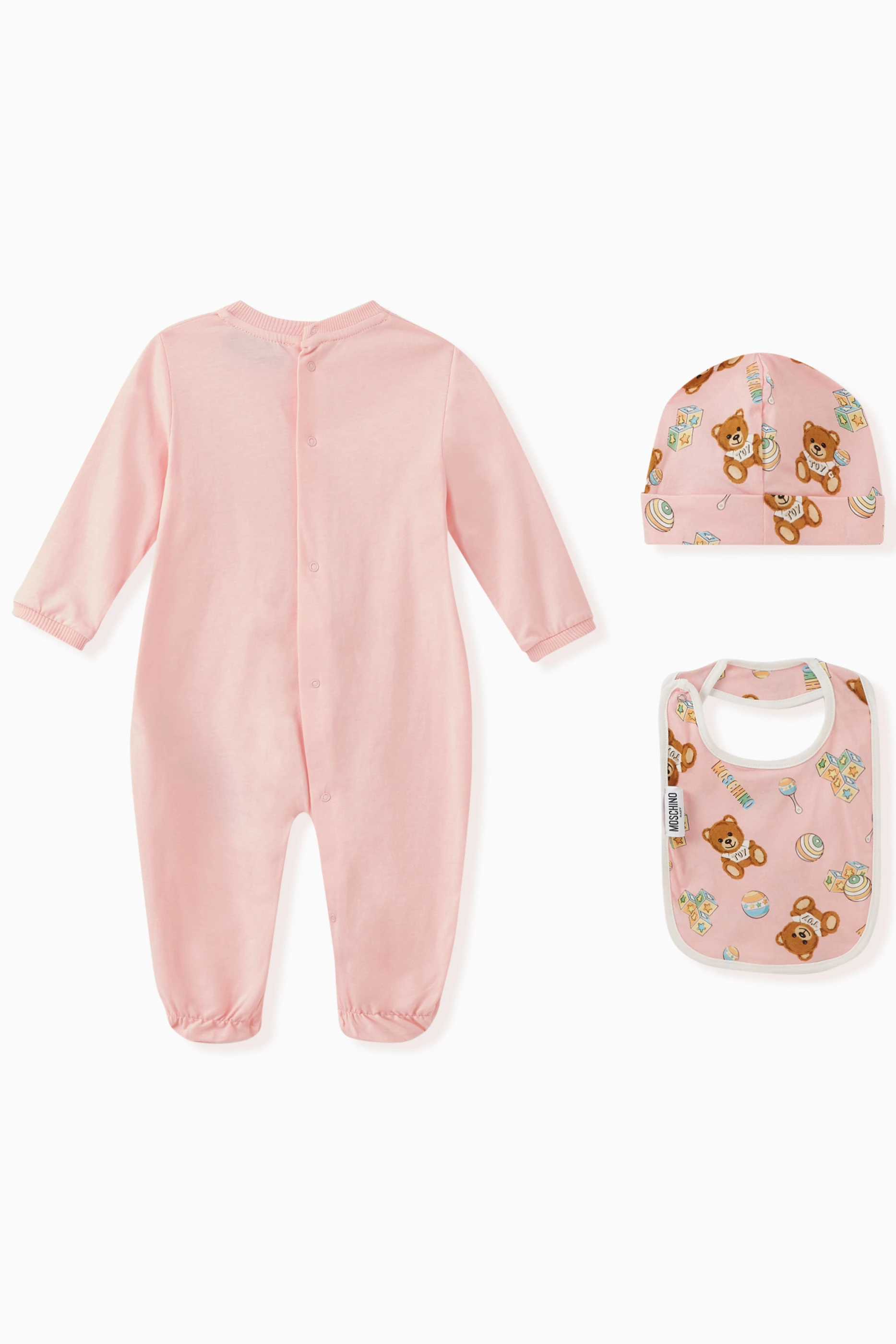 Buy Moschino Pink Logo Print Babygrow Set in Cotton for Baby Girls