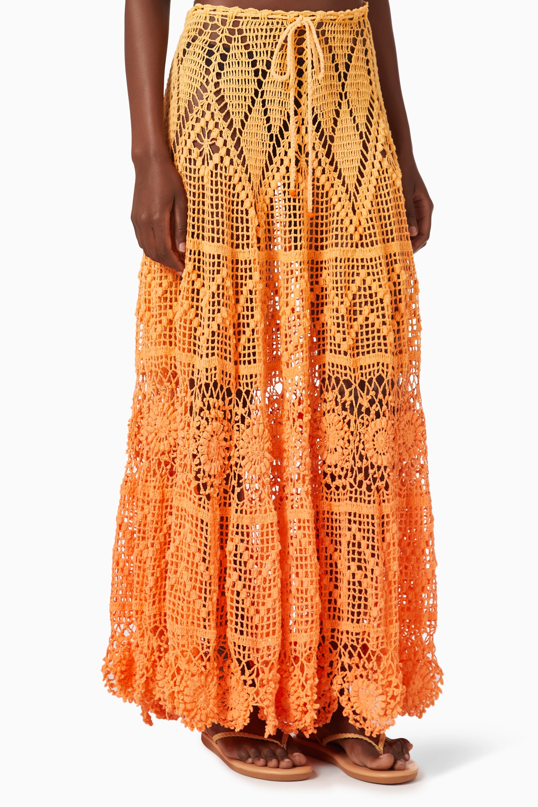 Orange cotton maxi skirt discount