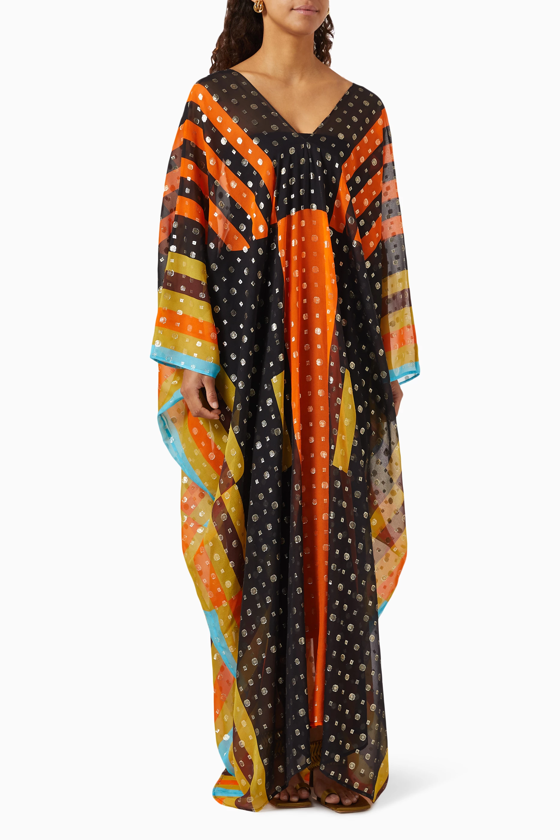 Buy Louisa Parris Orange The Marguerite Luxe Kaftan in Silk