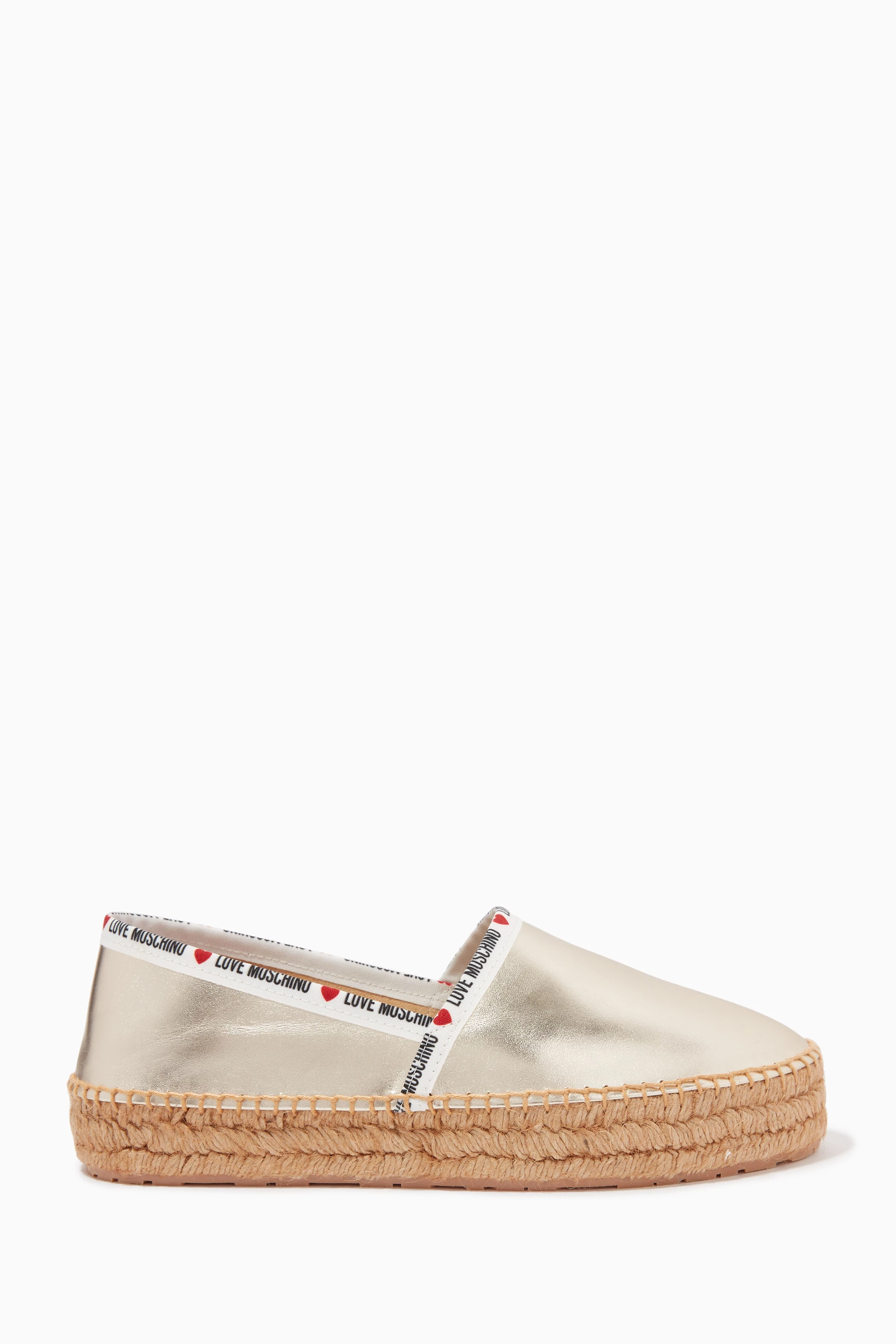 Buy Love Moschino Silver Logo Trim Espadrilles in Leather for