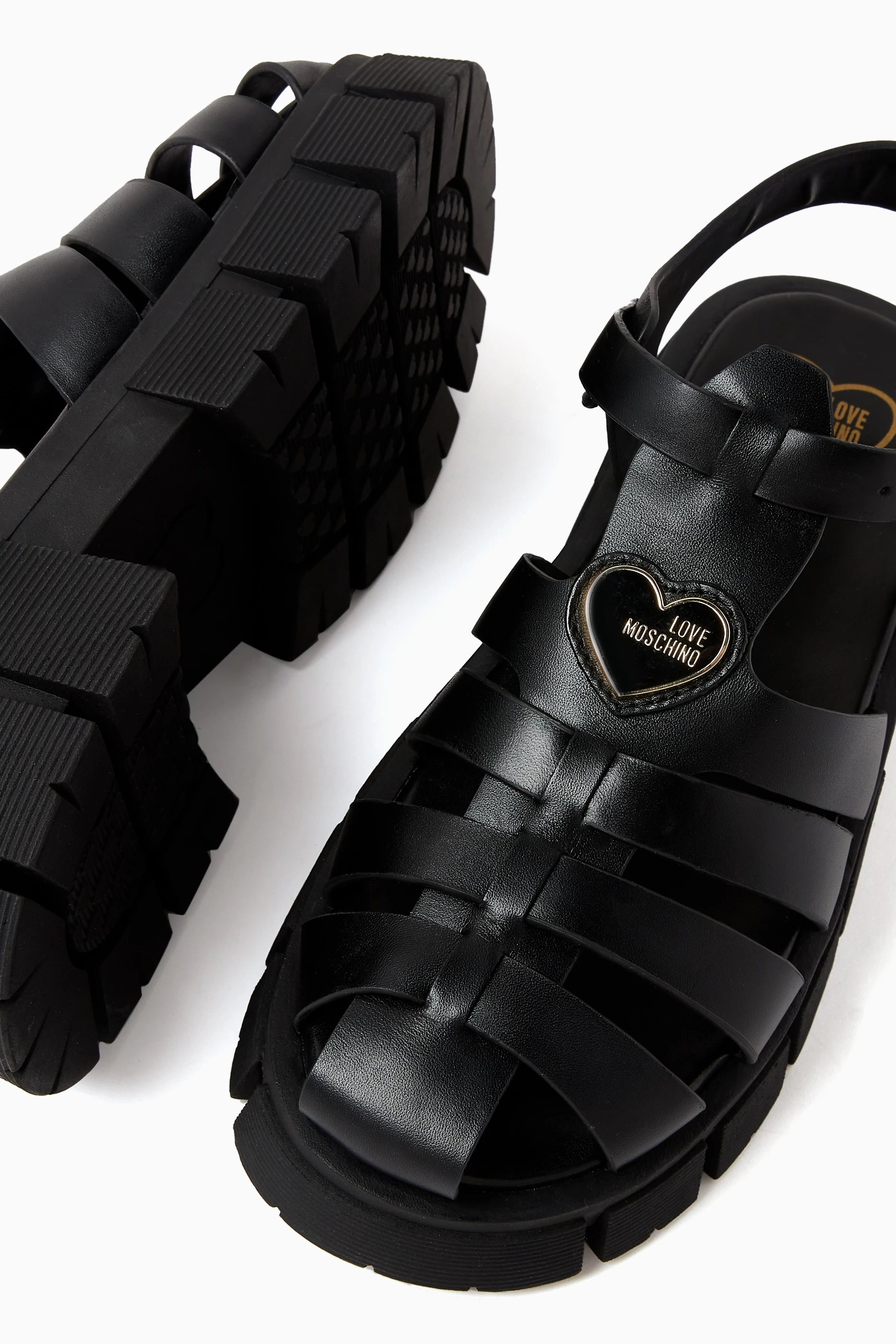 Buy Love Moschino Black Tassel Caged Sandal in Leather for Women