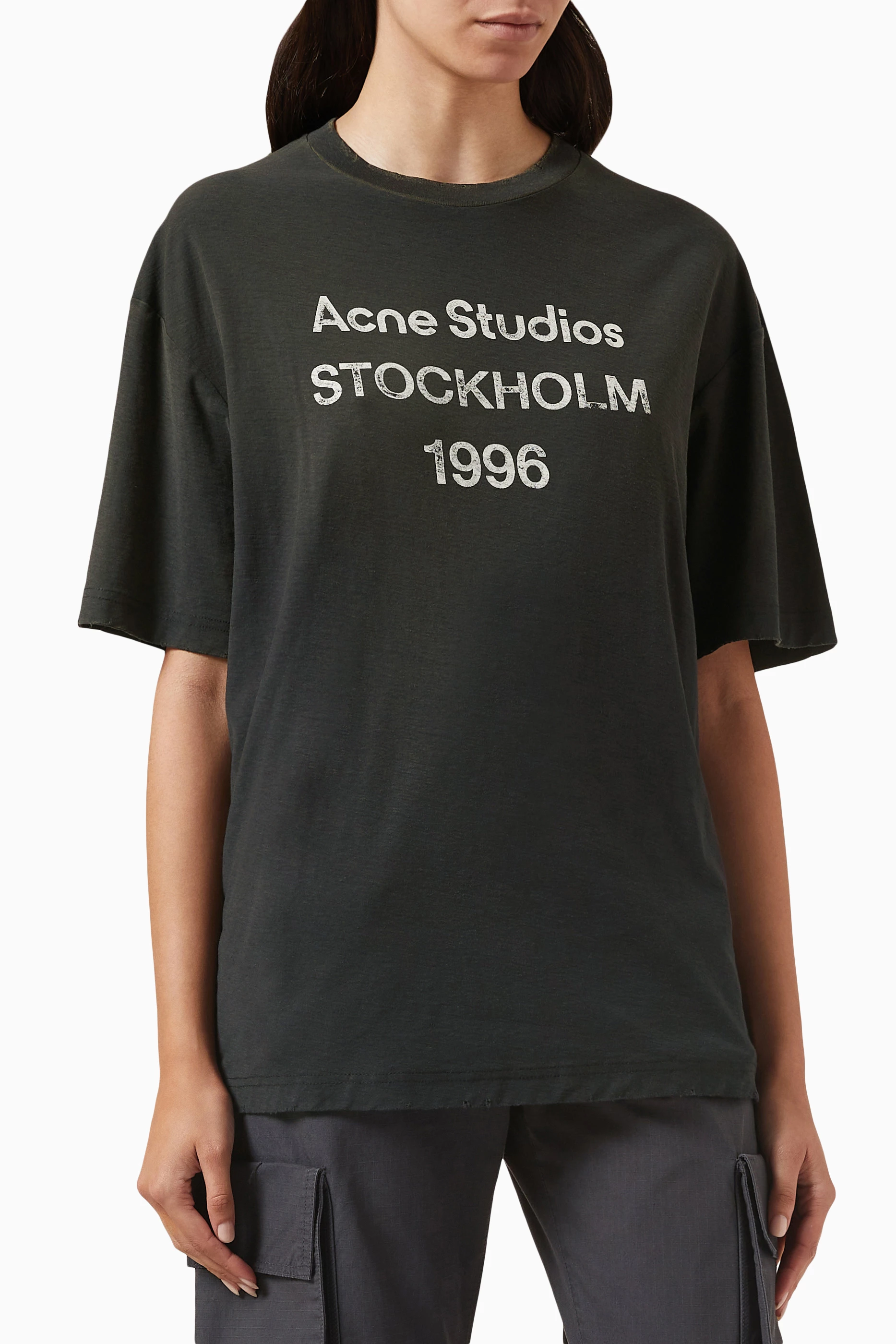 Buy Acne Studios Black 1996 Logo Stamp T shirt in Cotton blend for