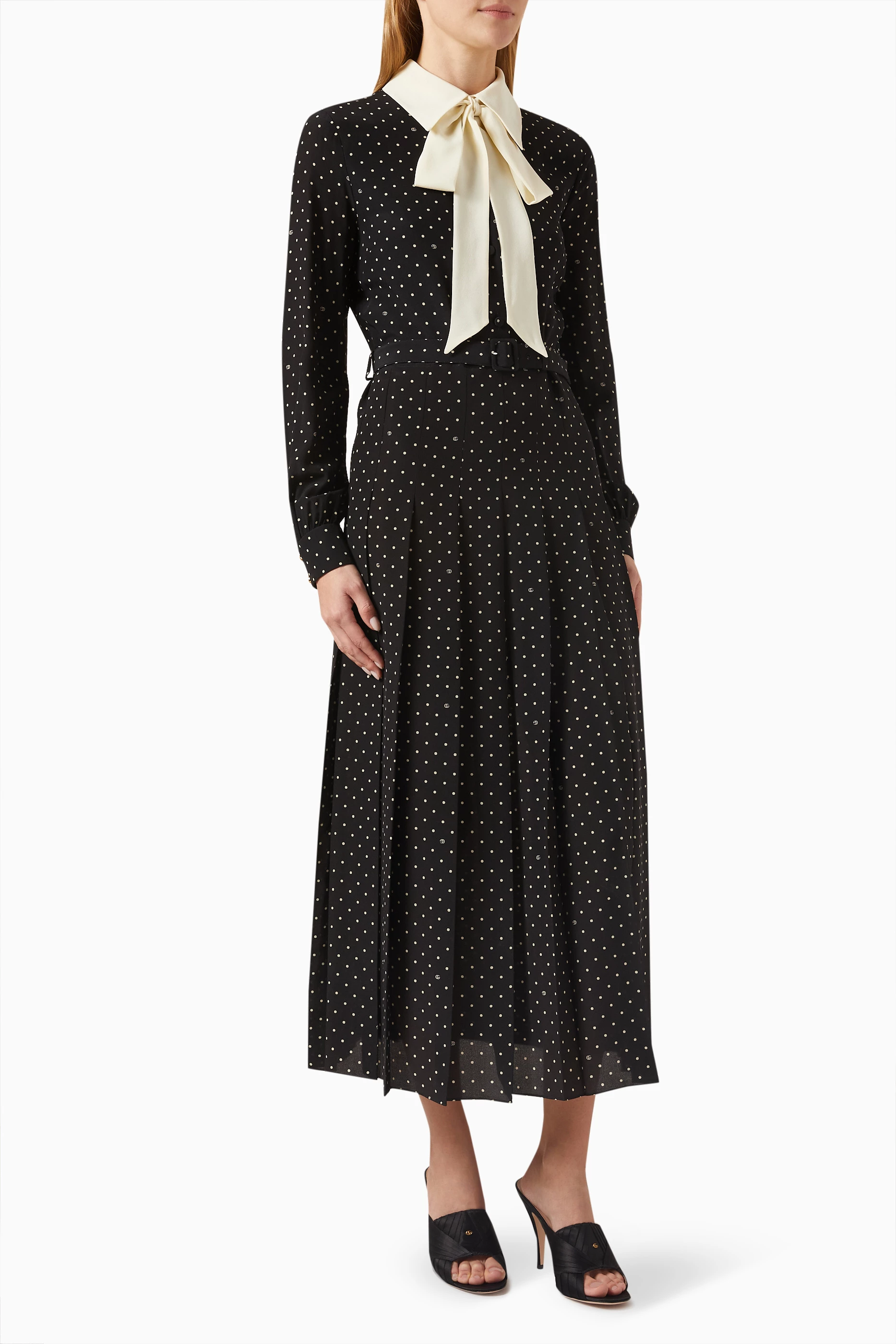 Buy Gucci Black Polka dot GG print Midi Dress in Silk for Women