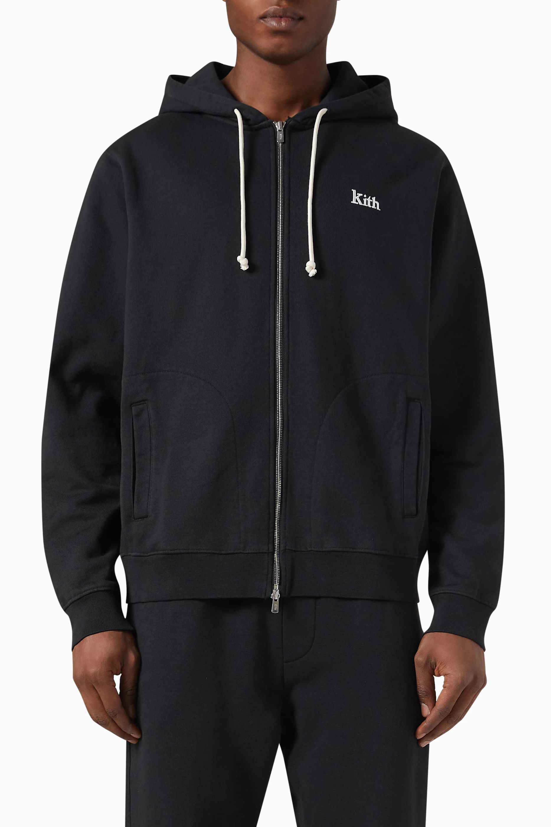 Buy Kith Black Williams V Zip-up Hoodie in Cotton Fleece for MEN