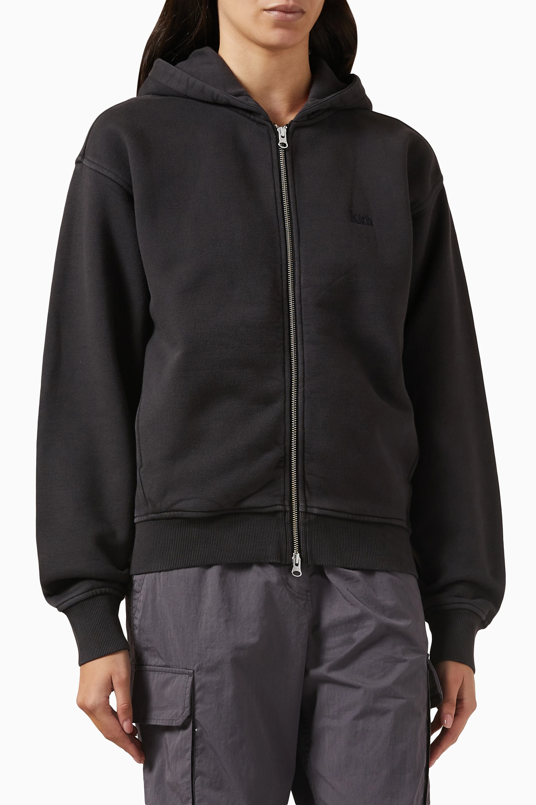 Buy Kith Black Tanner Full zip Hoodie in Fleece for Women in UAE Ounass