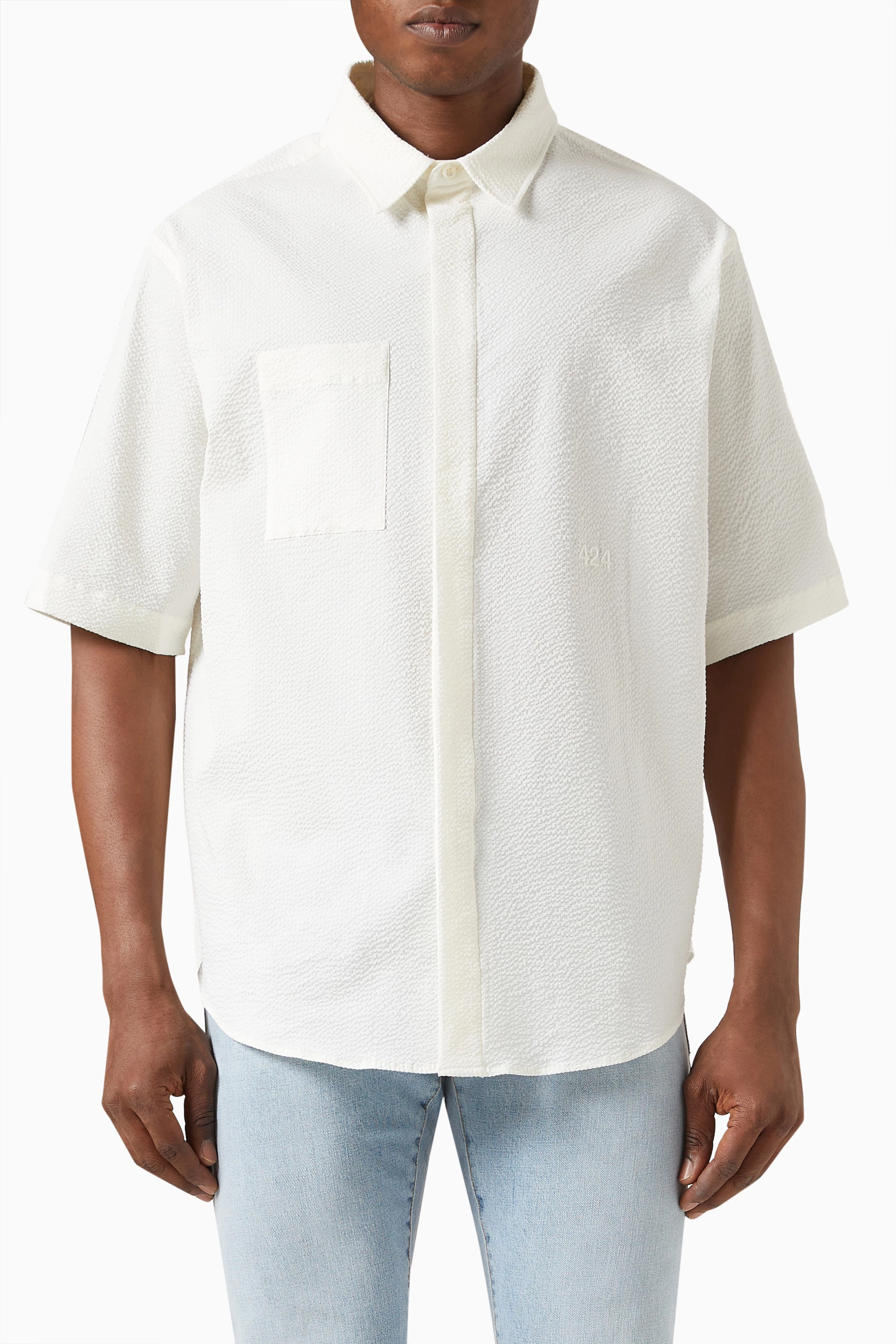 Buy 424 White Shirt in Textured Cotton for Men in UAE Ounass