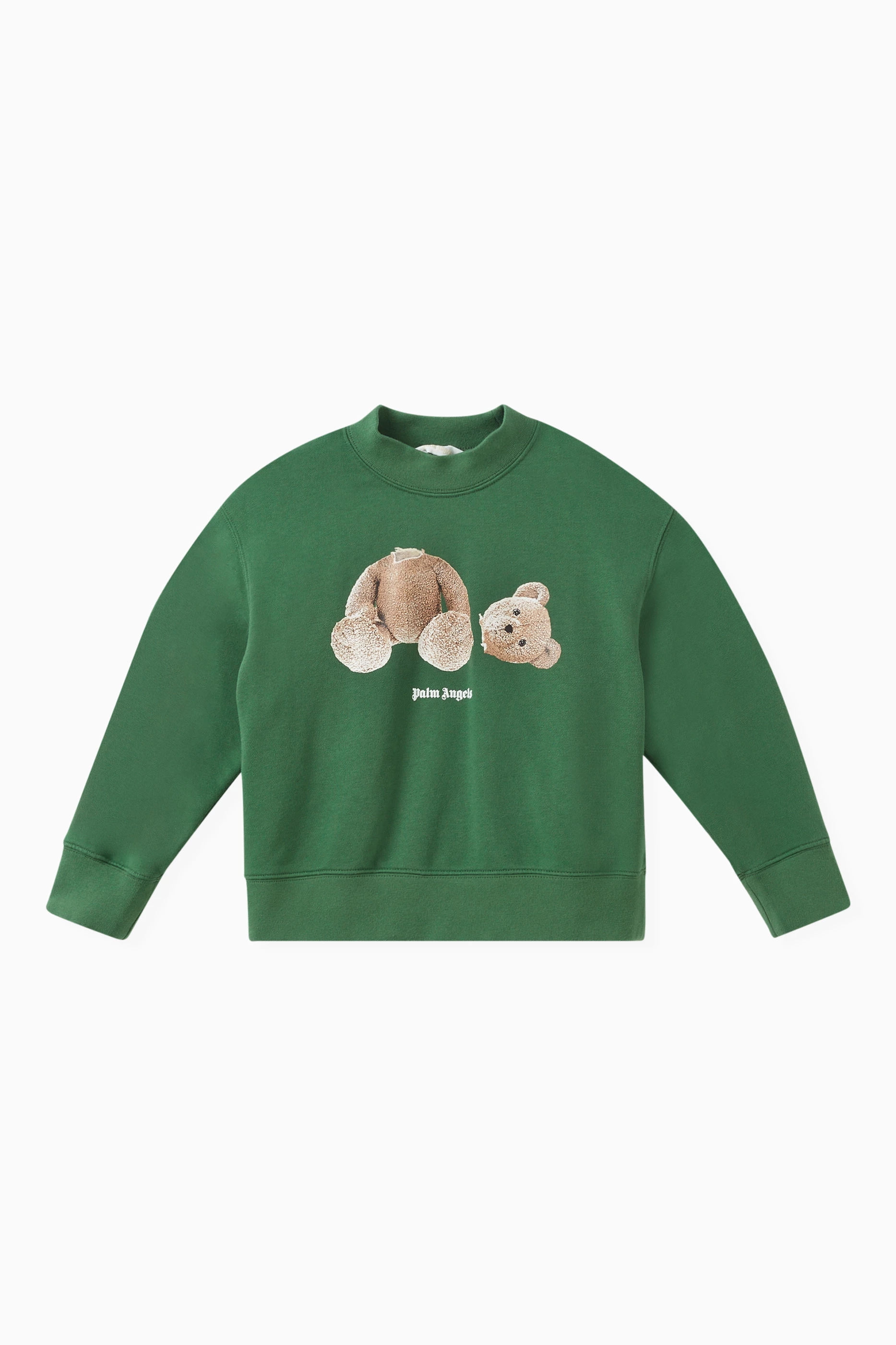 Buy Palm Angels Green Bear Logo Print Sweatshirt in Cotton for