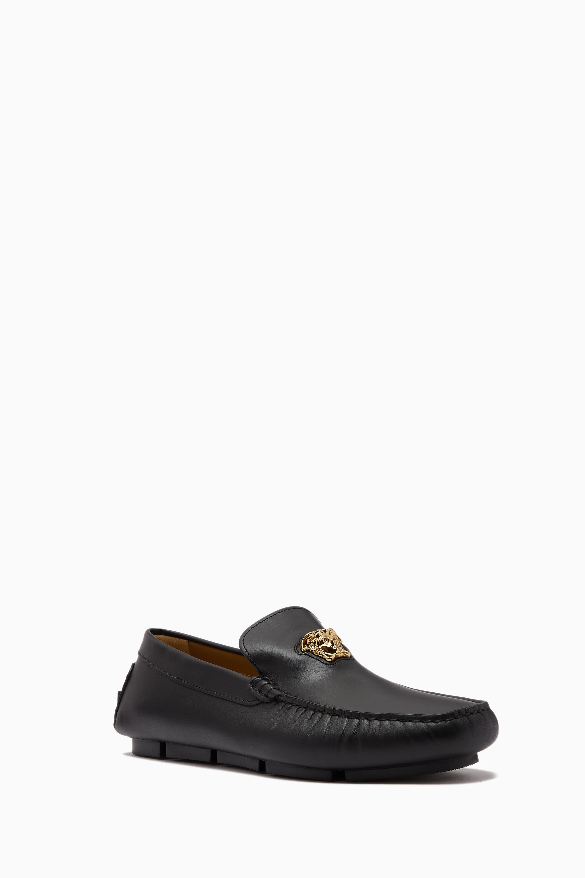 Buy Versace Black La Medusa Loafers in Calf Leather for Men in UAE