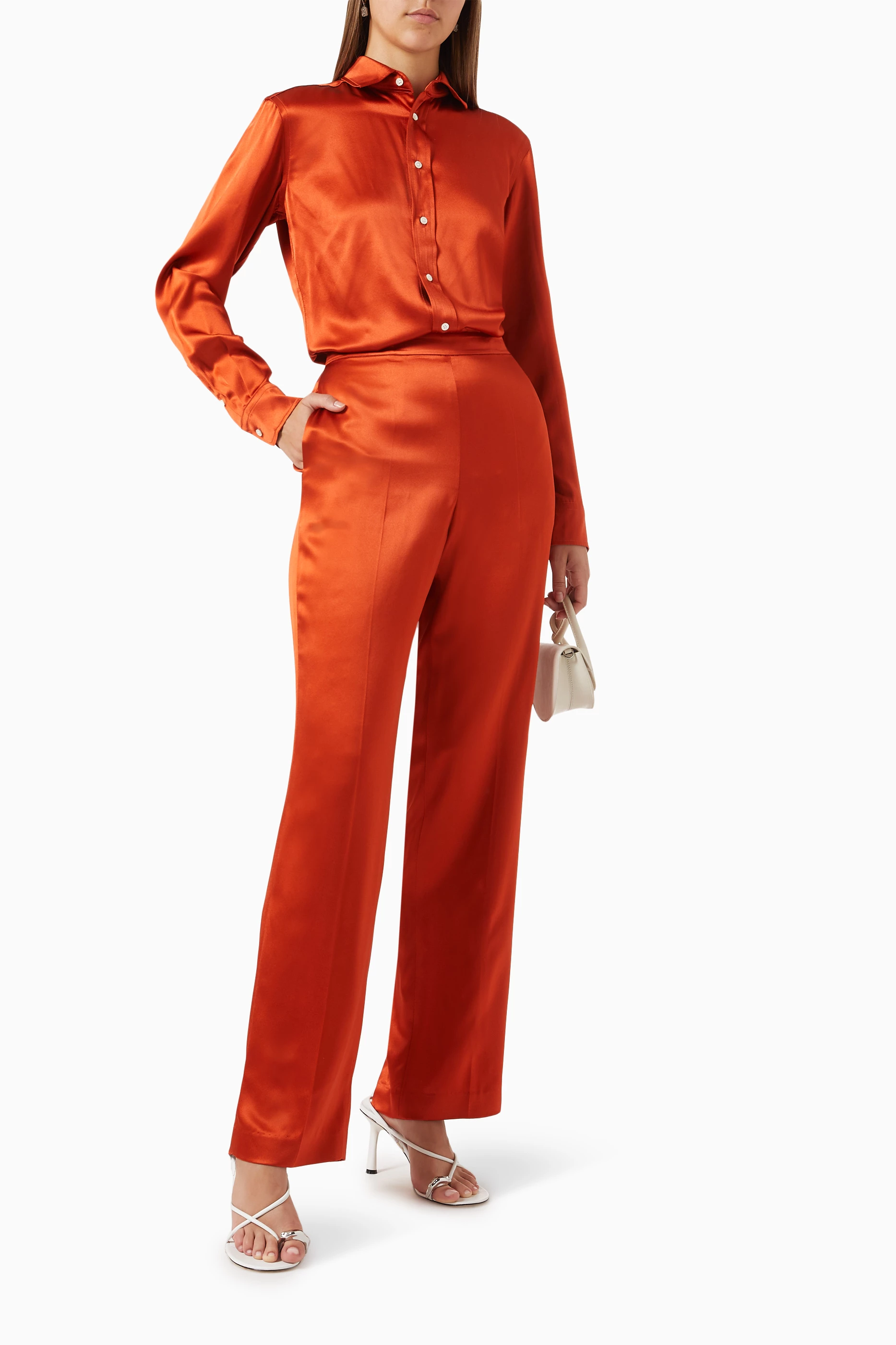 Buy Polo Ralph Lauren Orange High-waist Pants in Silk for Women in UAE