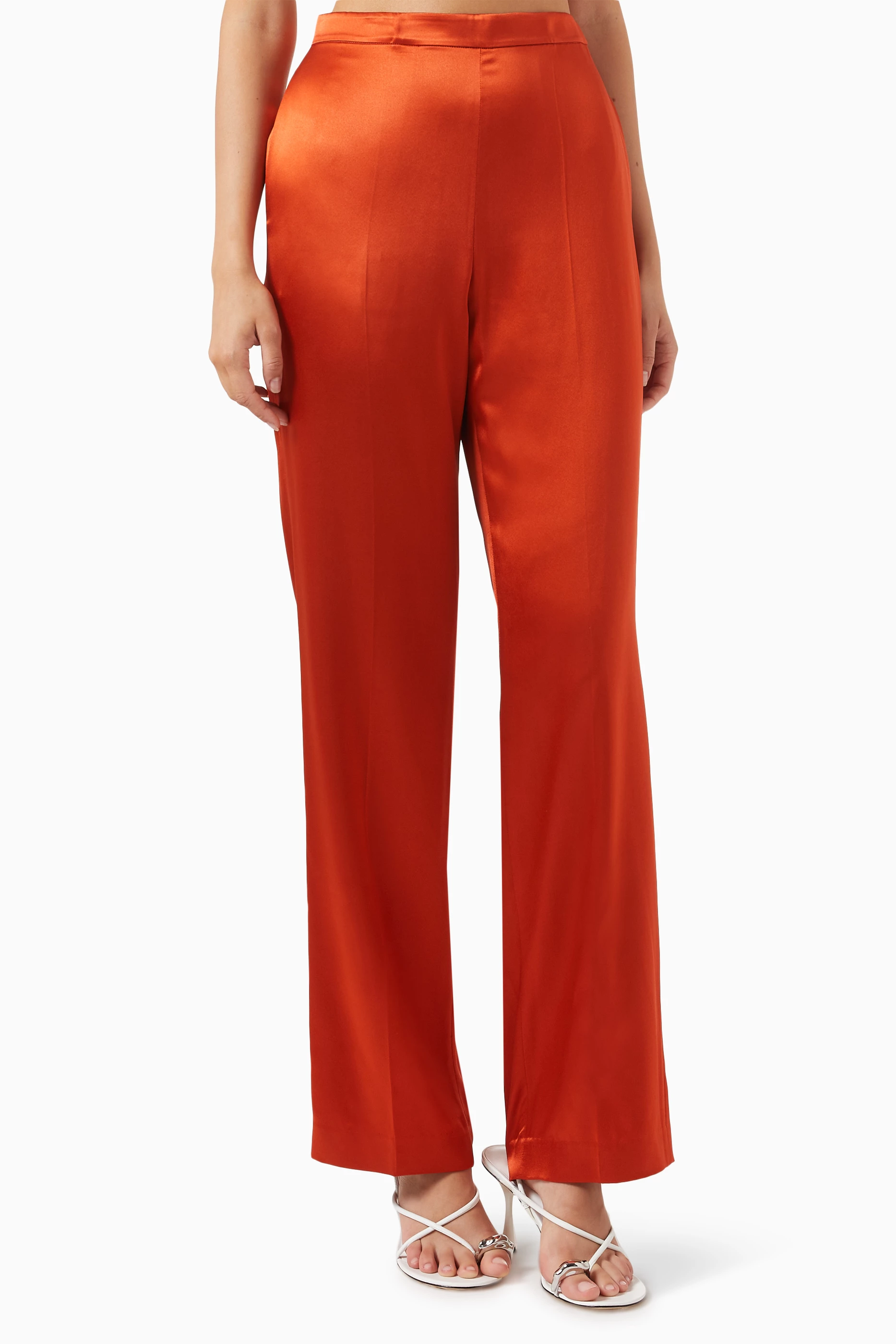 Buy NumBrave Orange Raw Silk Pants with Full Length Cotton Lining for Women  at