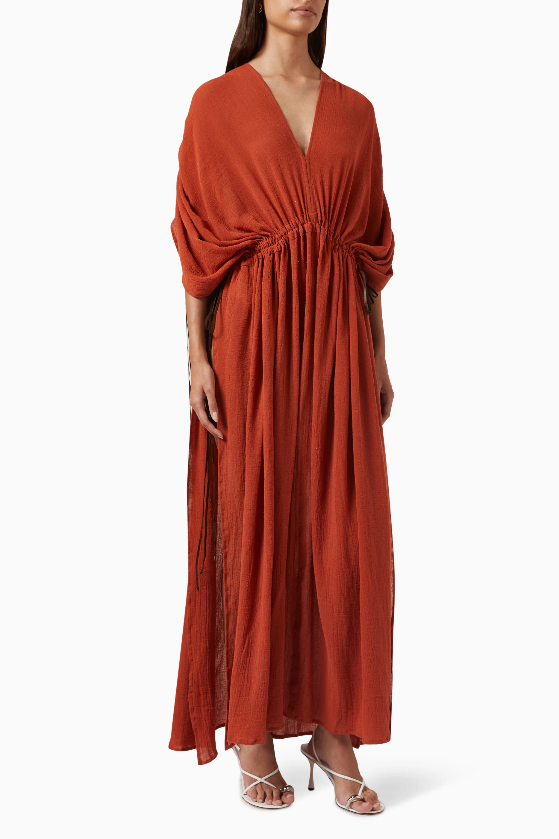 Buy Caravana Orange Muyil Maxi Dress in Cotton gauze for Women in