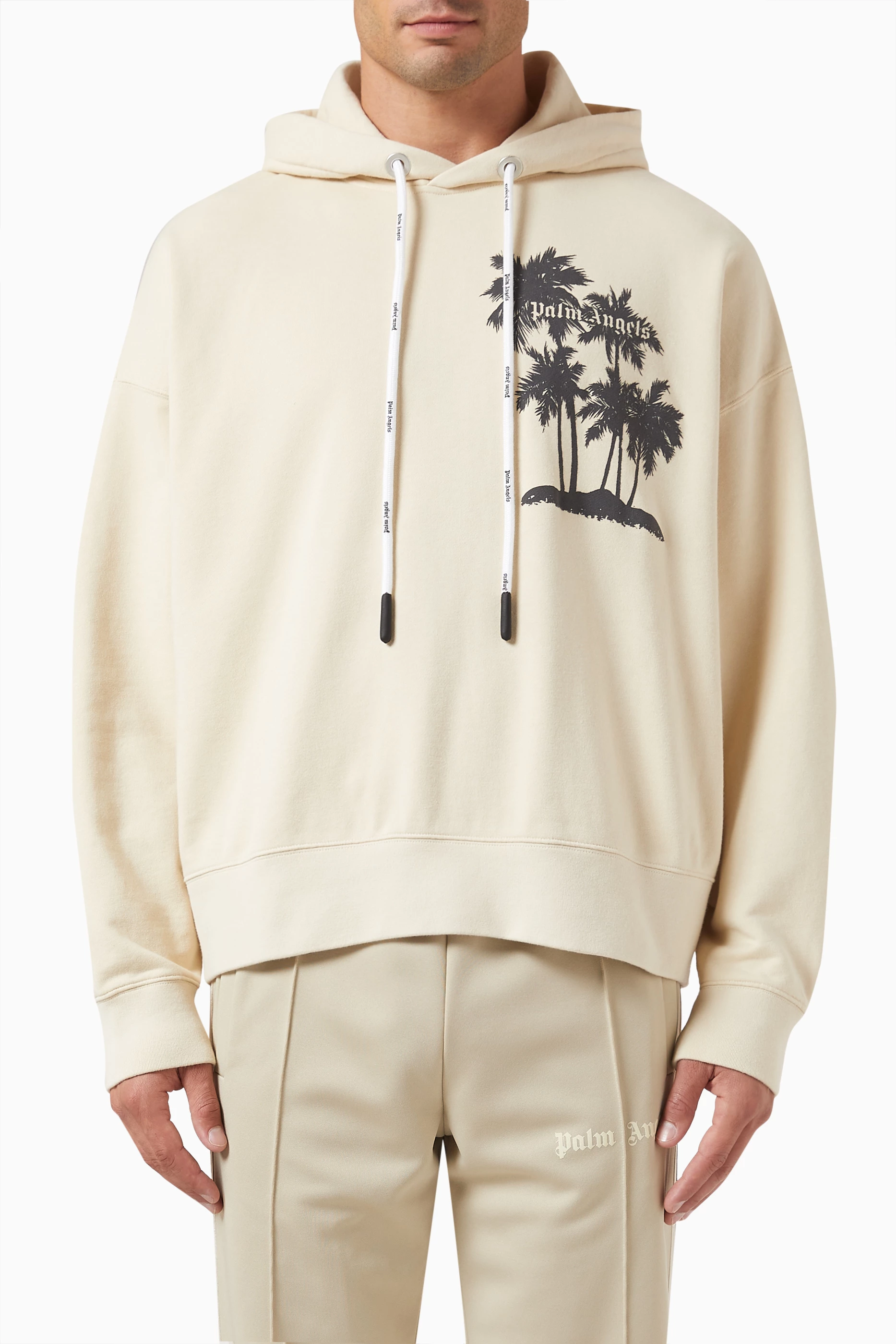 Buy Palm Angels Neutral Palms Logo Hoodie in Cotton for Men in UAE Ounass