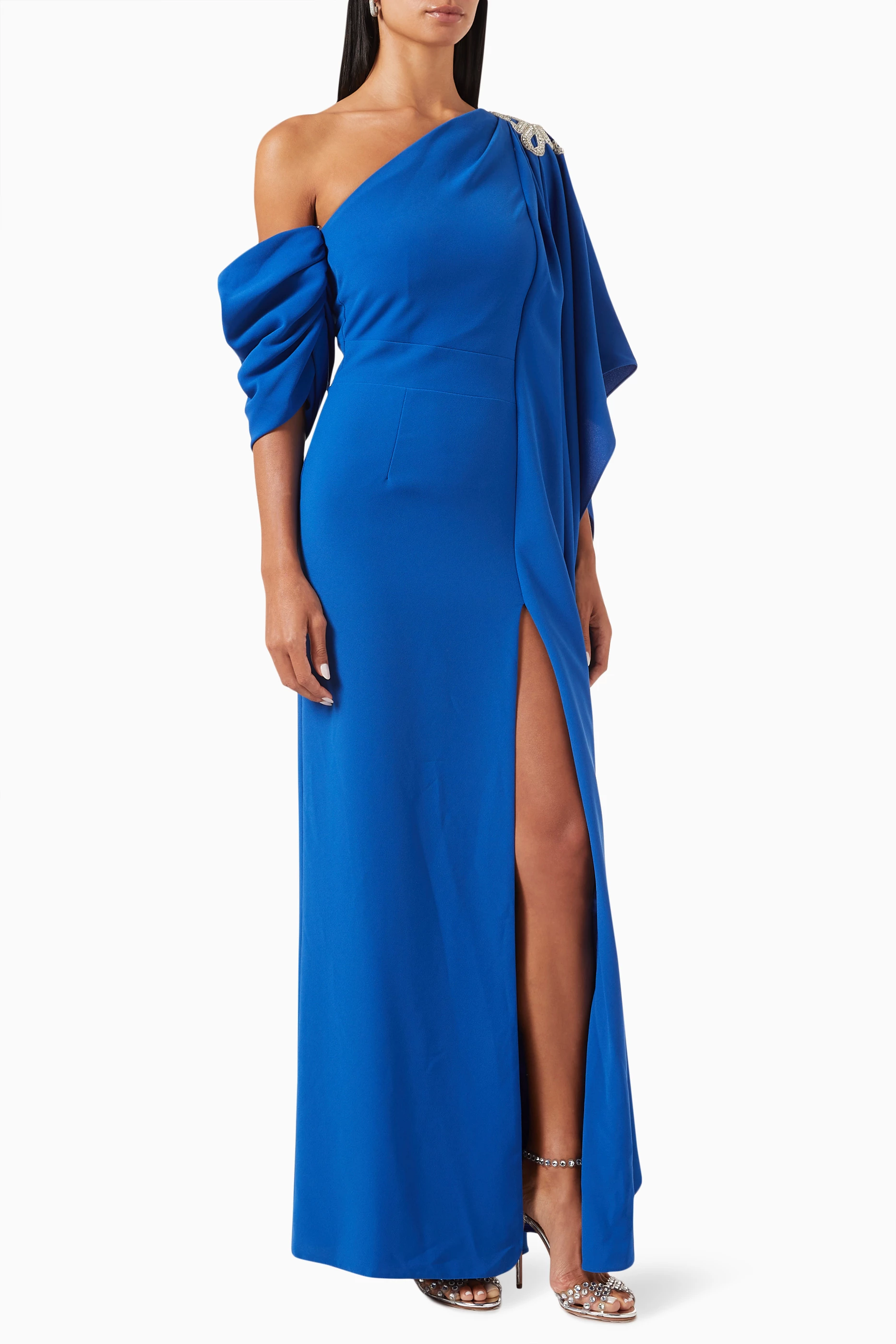 One shoulder shop navy dress