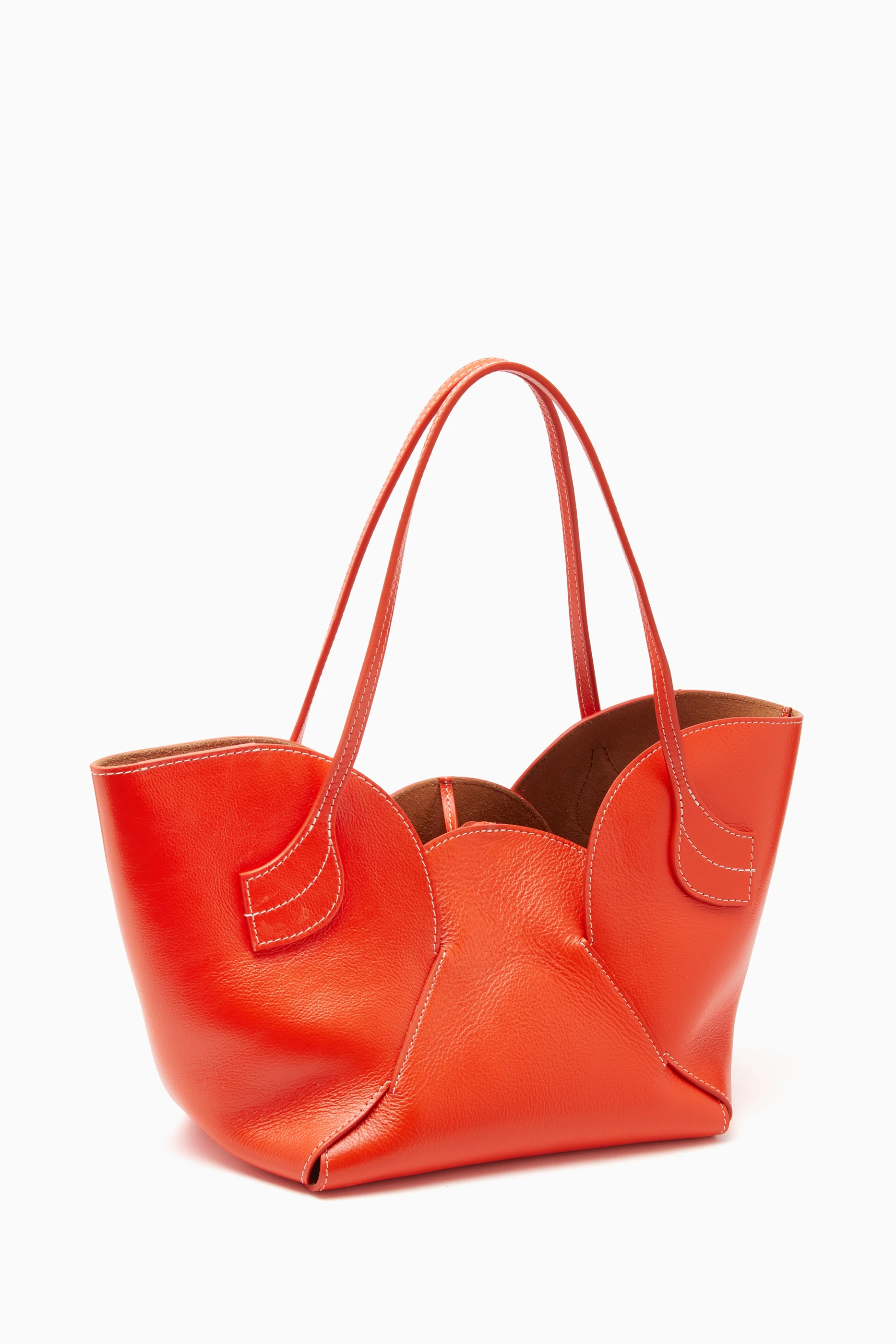 Orange leather tote handbag discount