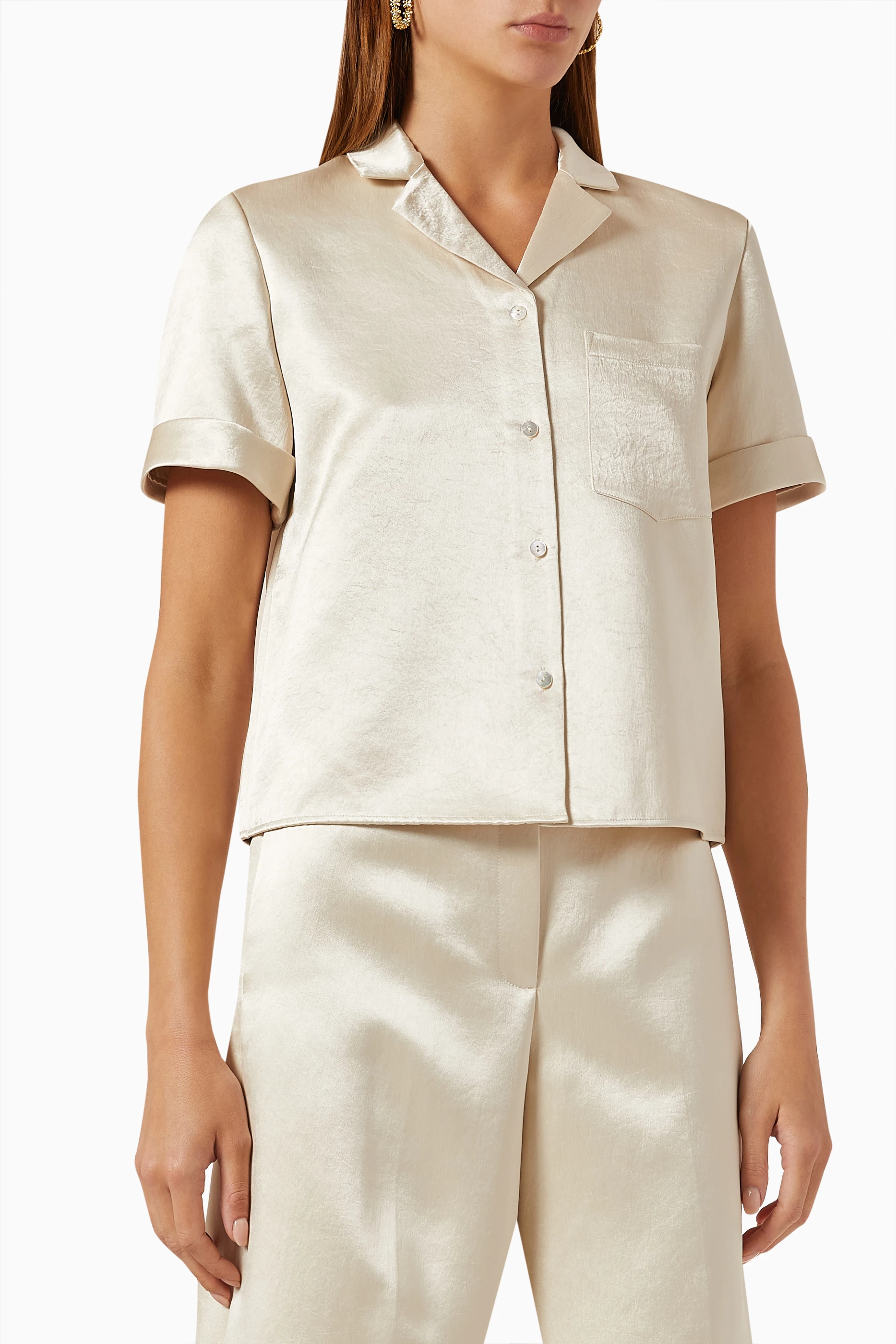 Buy Theory Neutral Camp Shirt in Bonded-satin for Women in UAE