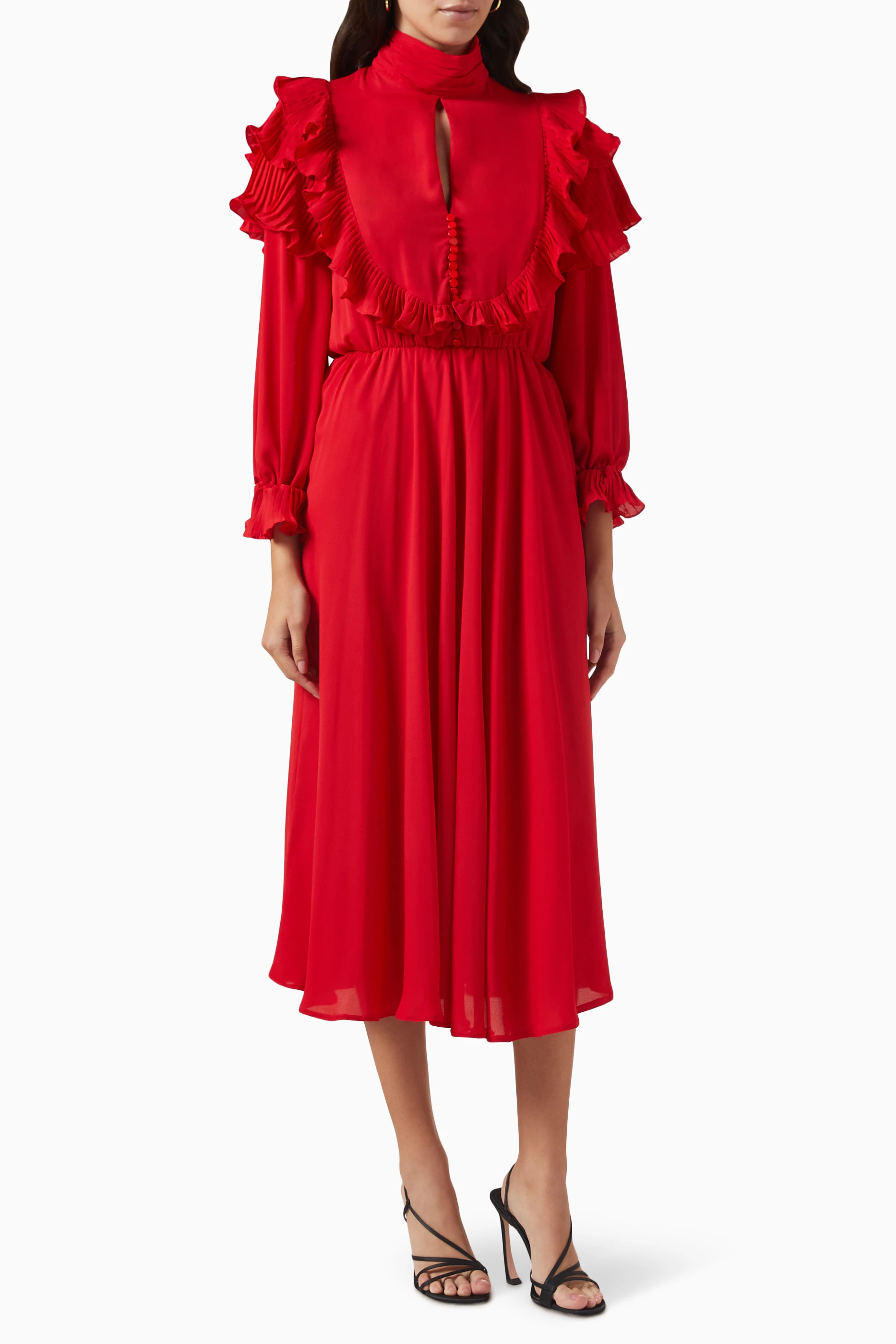 Red hot sale ruffle dress