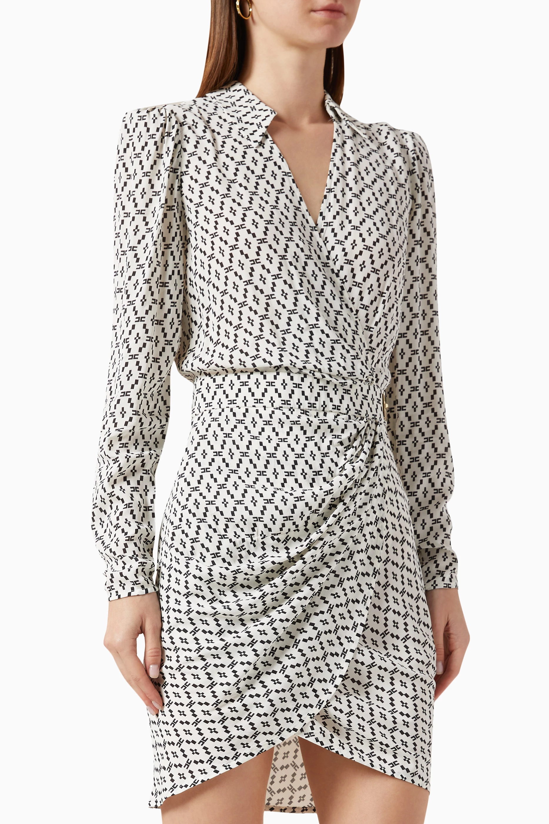 Buy Elisabetta Franchi Neutral EF Maze Belted Wrap Dress in