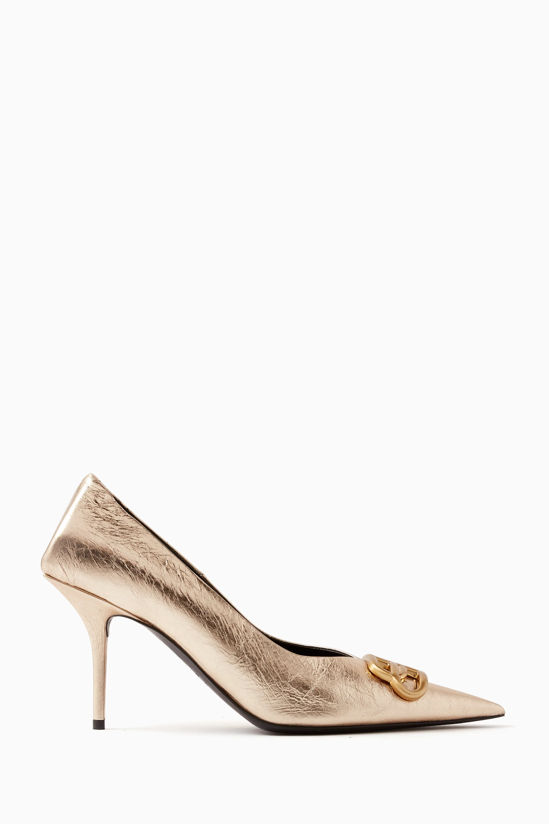 Buy Balenciaga Gold Square Knife BB 80 Pumps in Metallic effect
