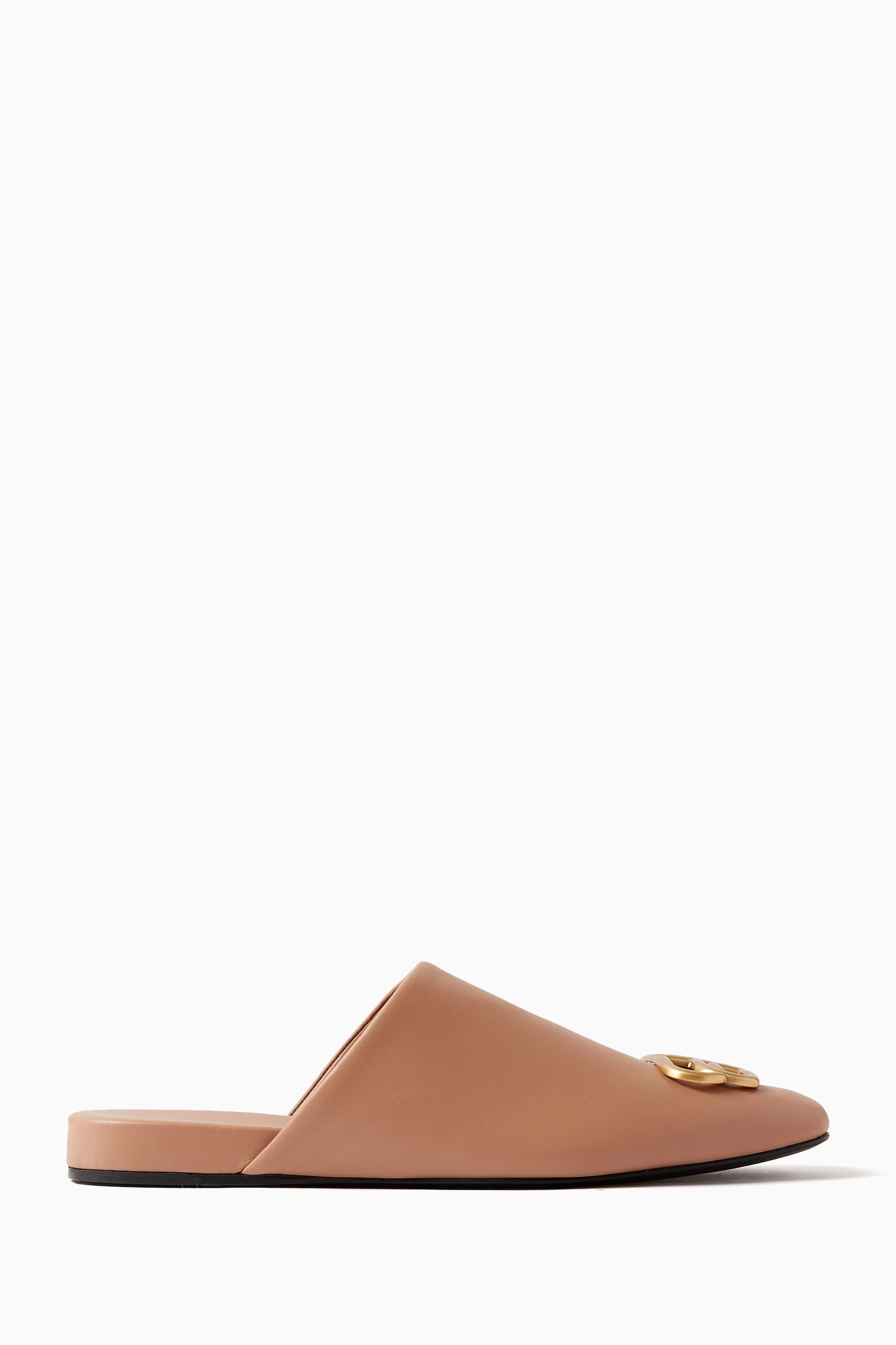 Buy Balenciaga Neutral Cosy BB Mules in Shiny Leather for Women in