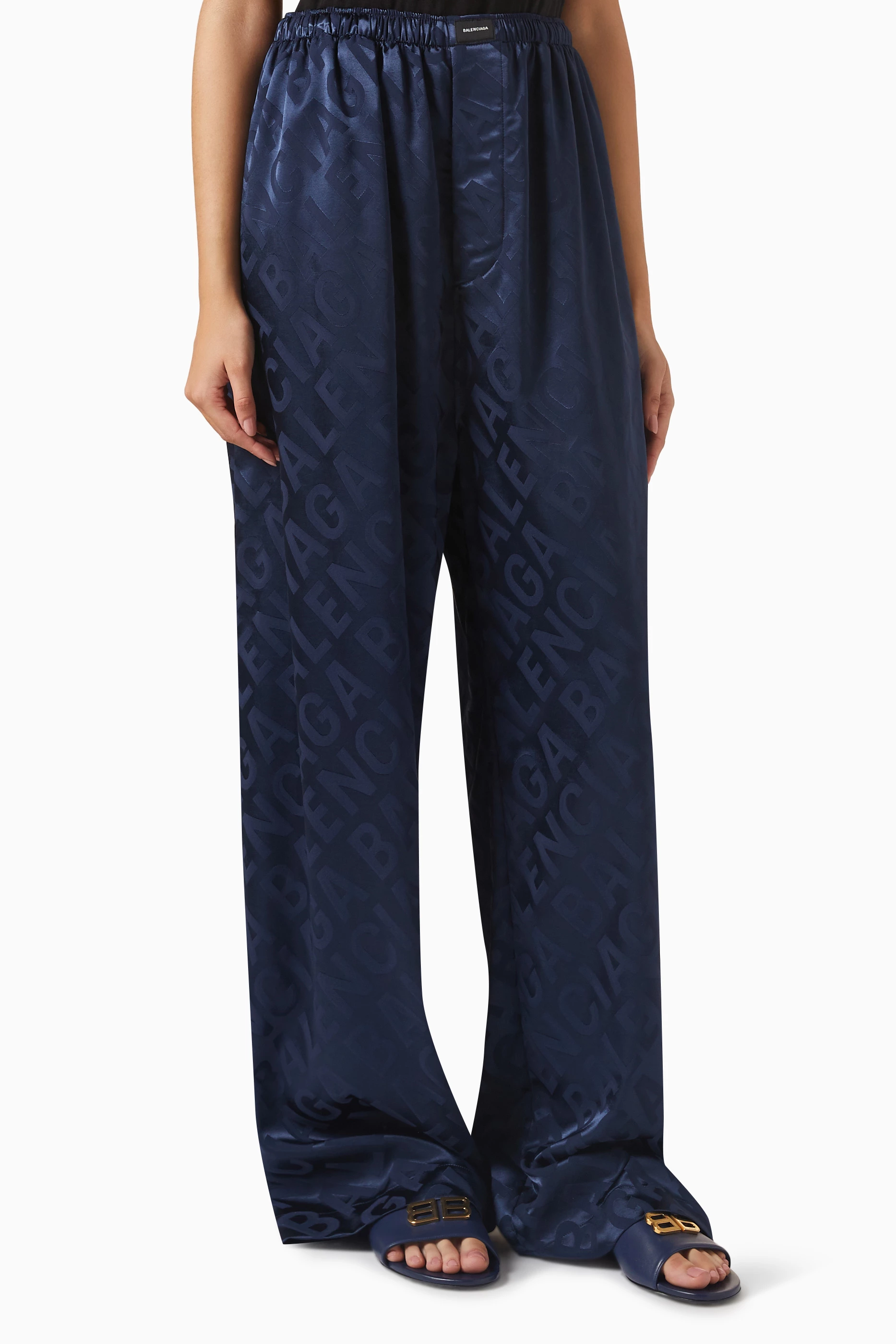 Buy Balenciaga Blue Trousers in Fluid Logo Jacquard for Women in UAE Ounass