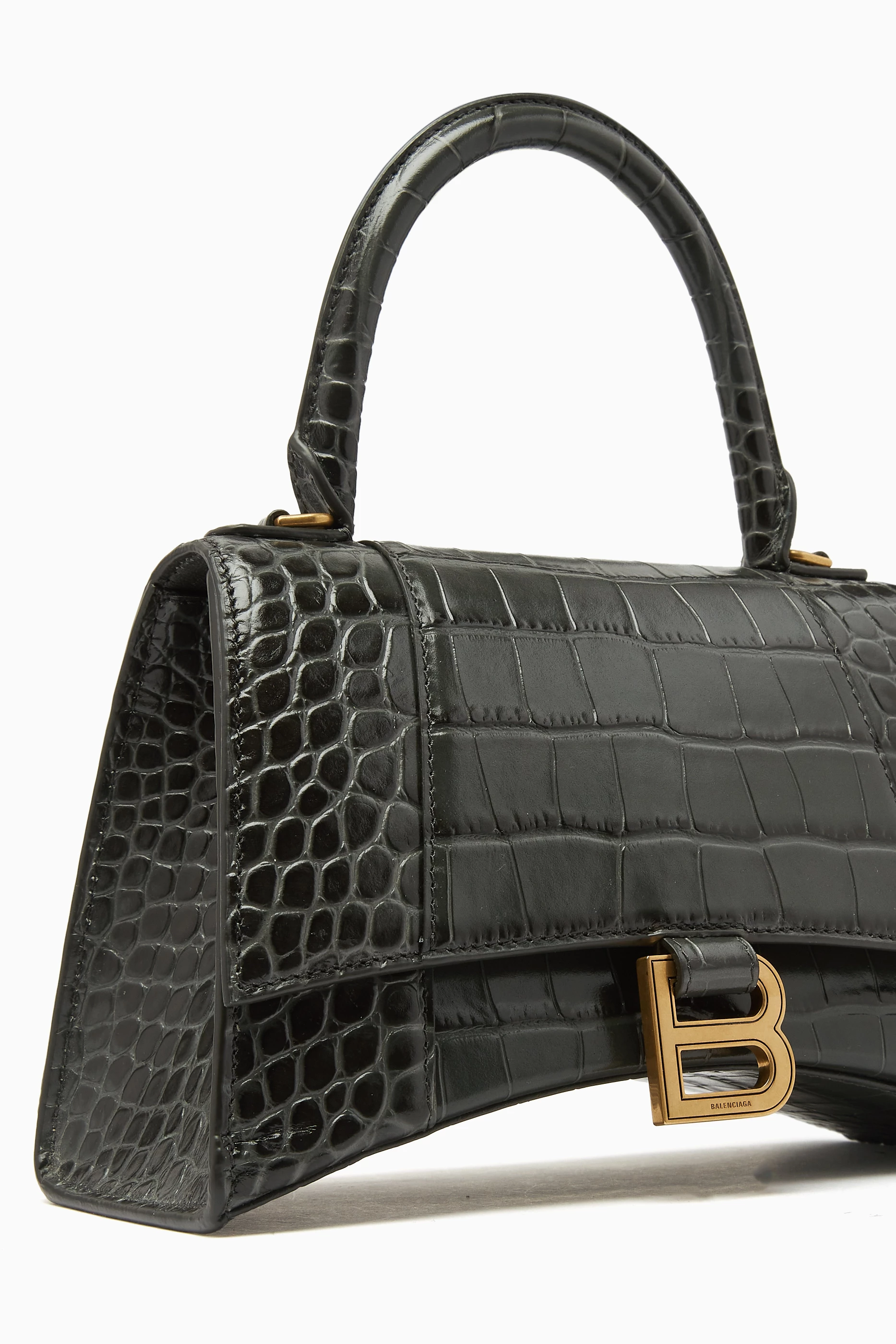 Buy Balenciaga Grey Small Hourglass Top handle Bag in Croc
