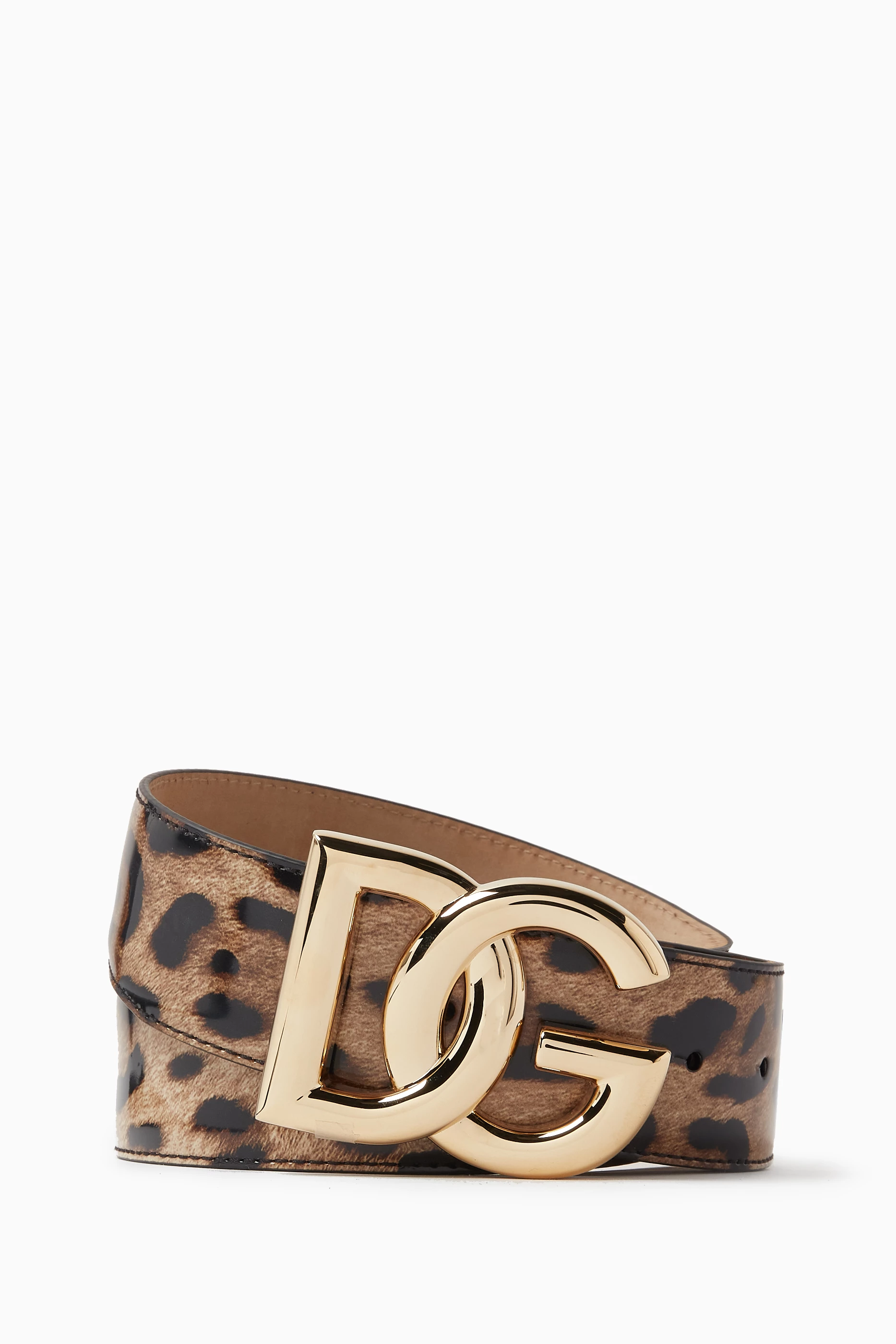 Buy Dolce Gabbana Brown Leopard print Logo buckle Belt in