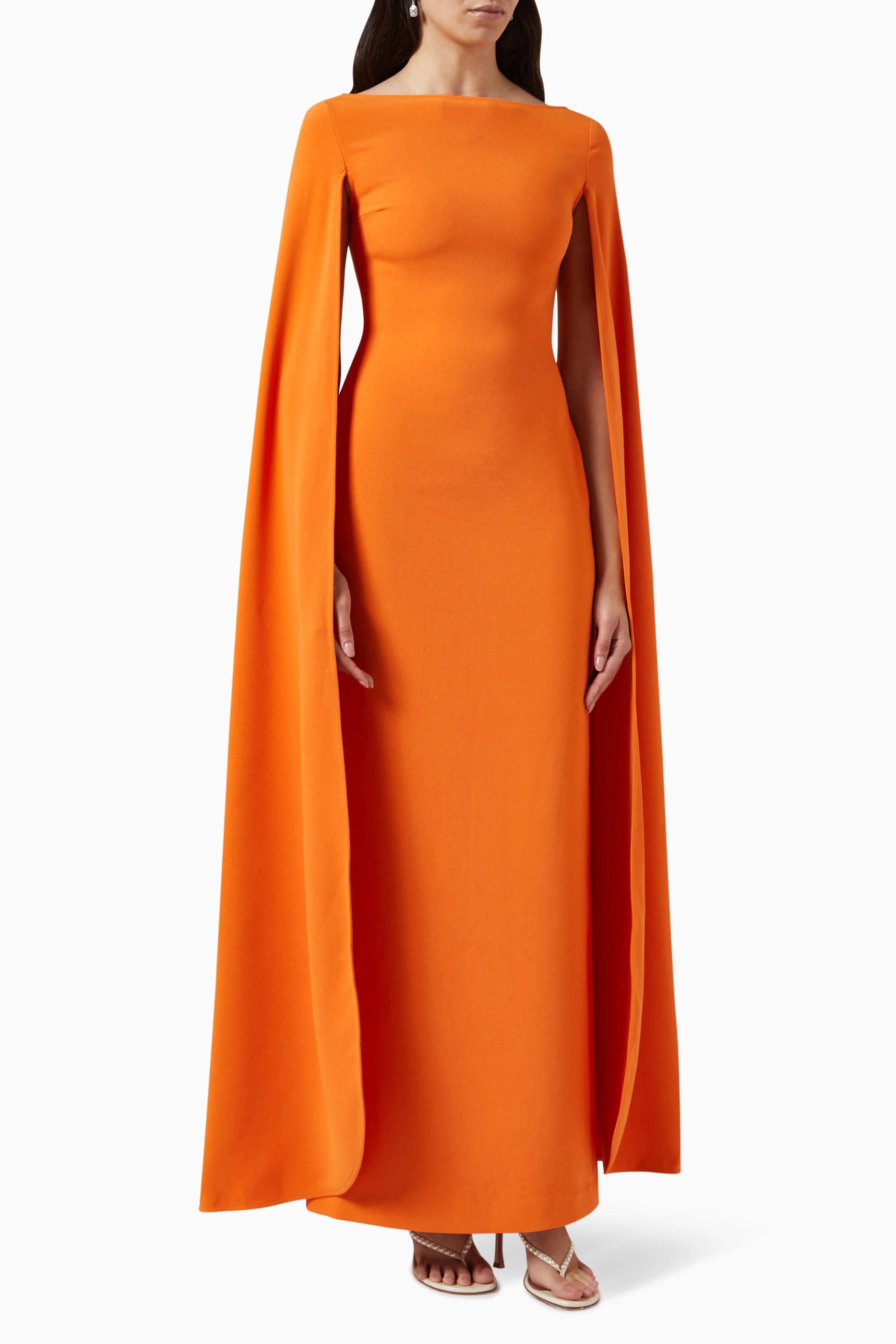 Orange long dress with sleeves hotsell