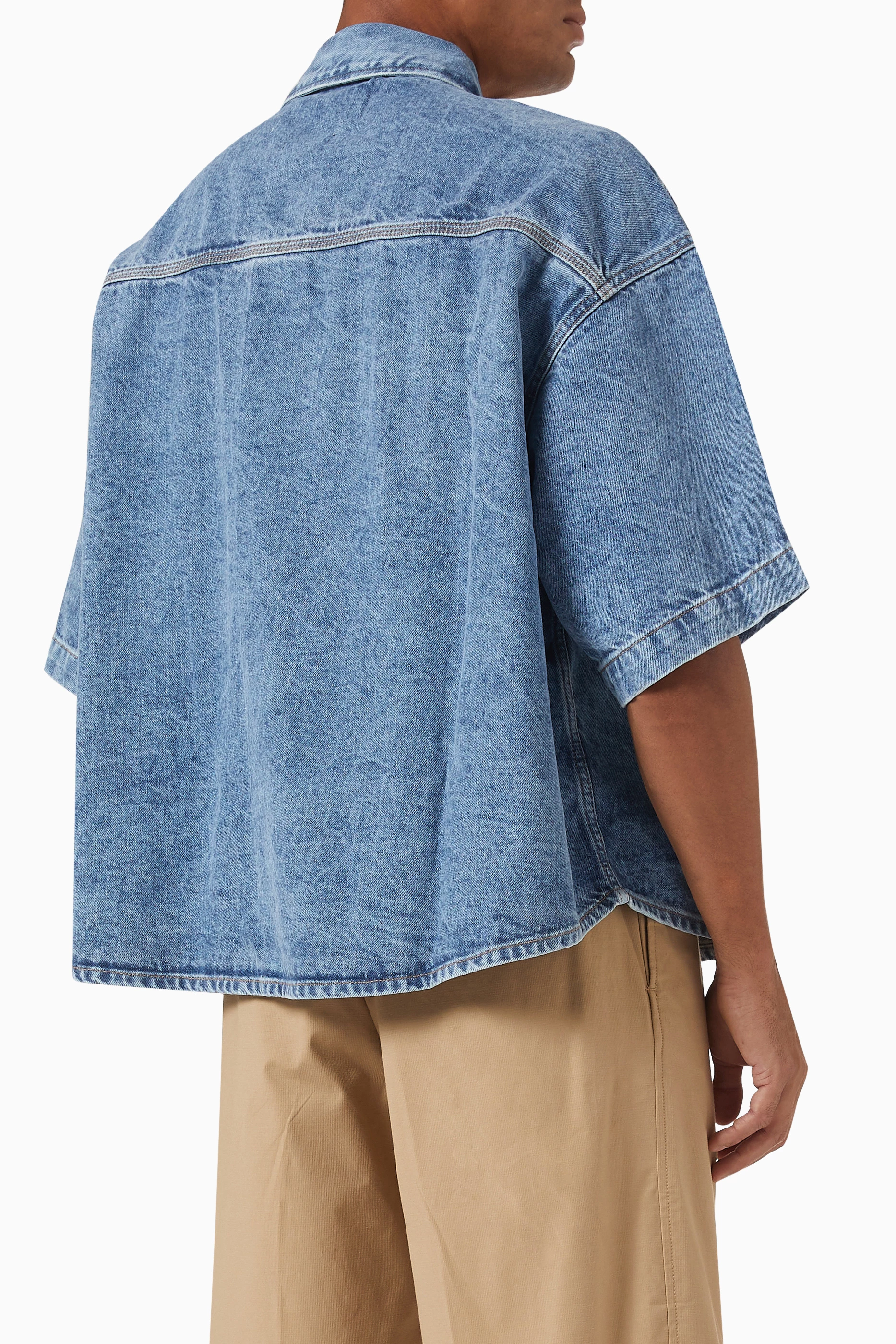 Oversized denim shirt men hot sale