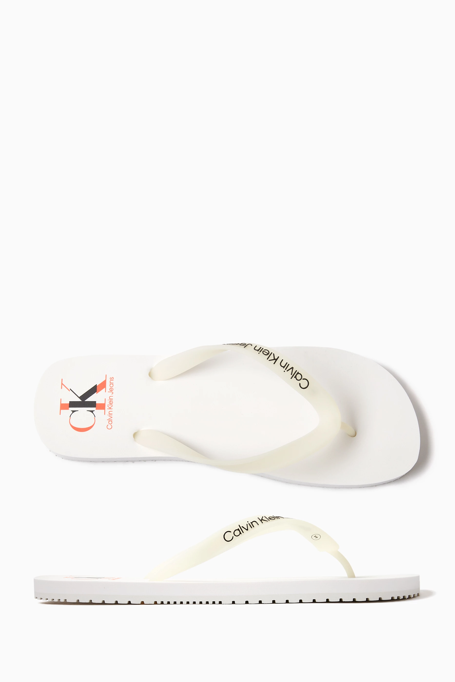 Buy Calvin Klein Jeans White 3D Logo Beach Flip Flops in Rubber