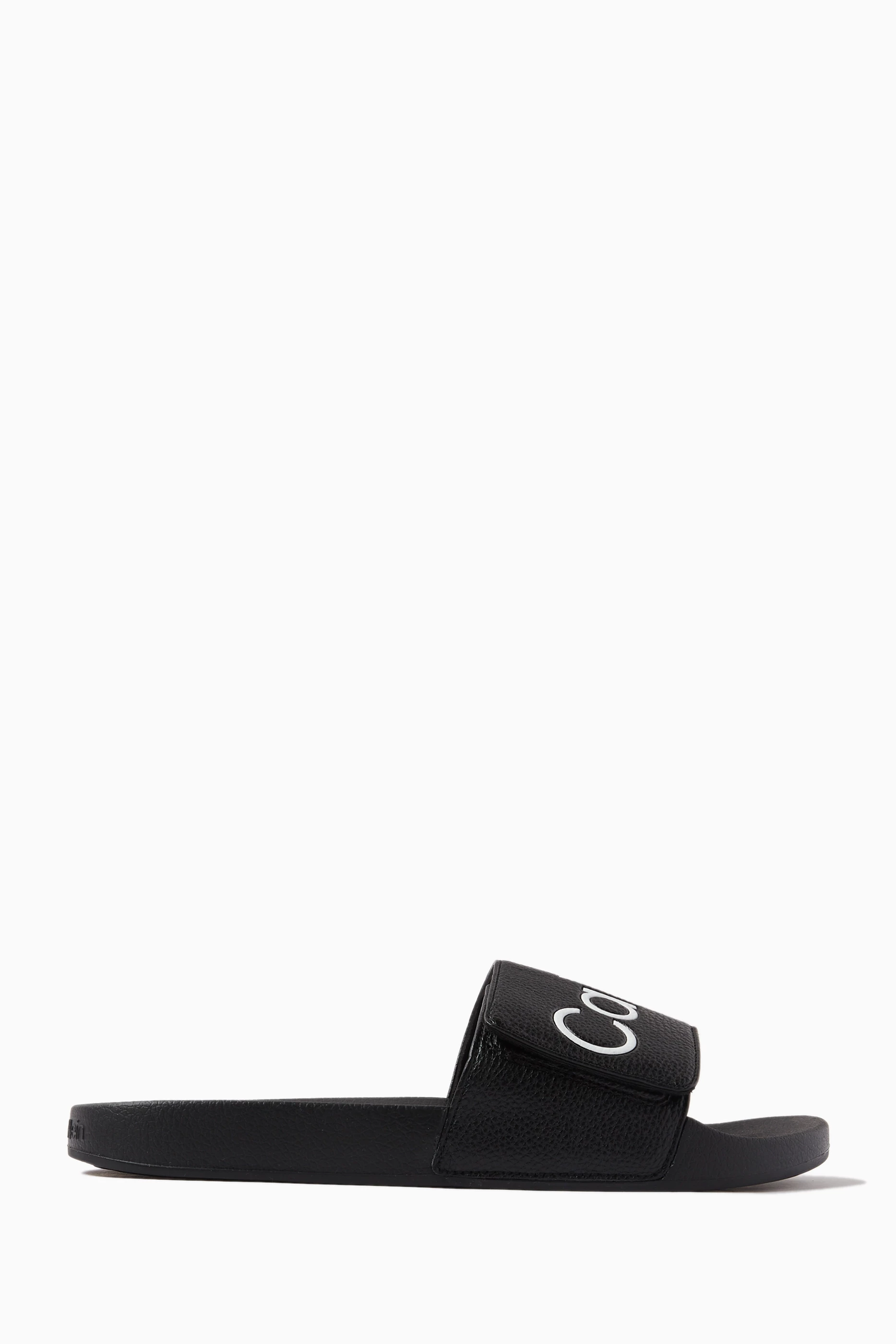 Buy Calvin Klein Black Logo Pool Slides in Faux leather for Men in