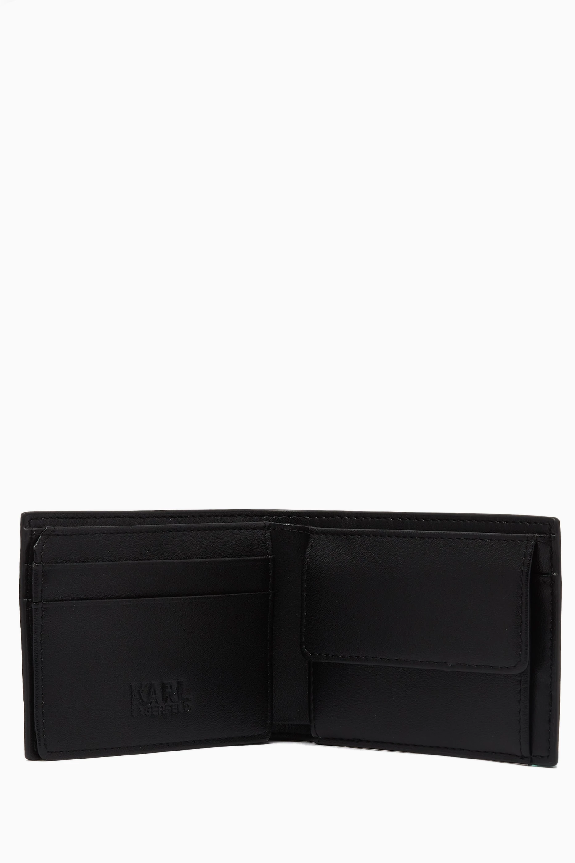 Karl Lagerfeld, K/Monogram Klassik Bi-Fold Wallet, Man, Black, Size: One Size